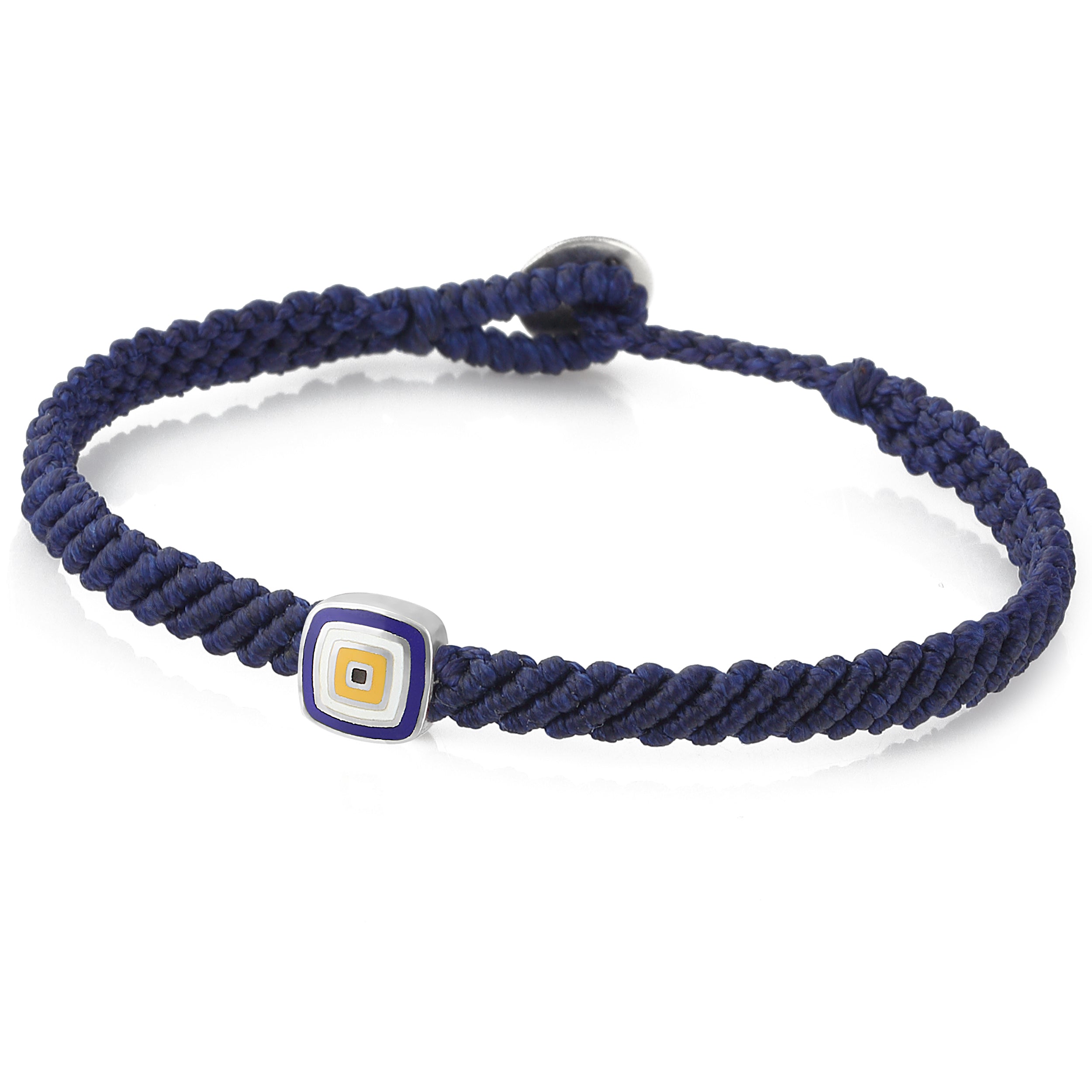 Evil Eye Square Macrame Bracelet in Sterling Silver