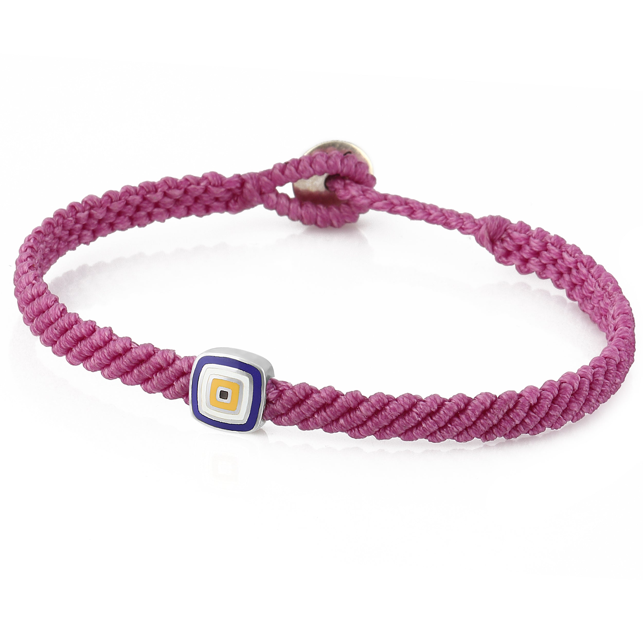 Evil Eye Square Macrame Bracelet in Sterling Silver