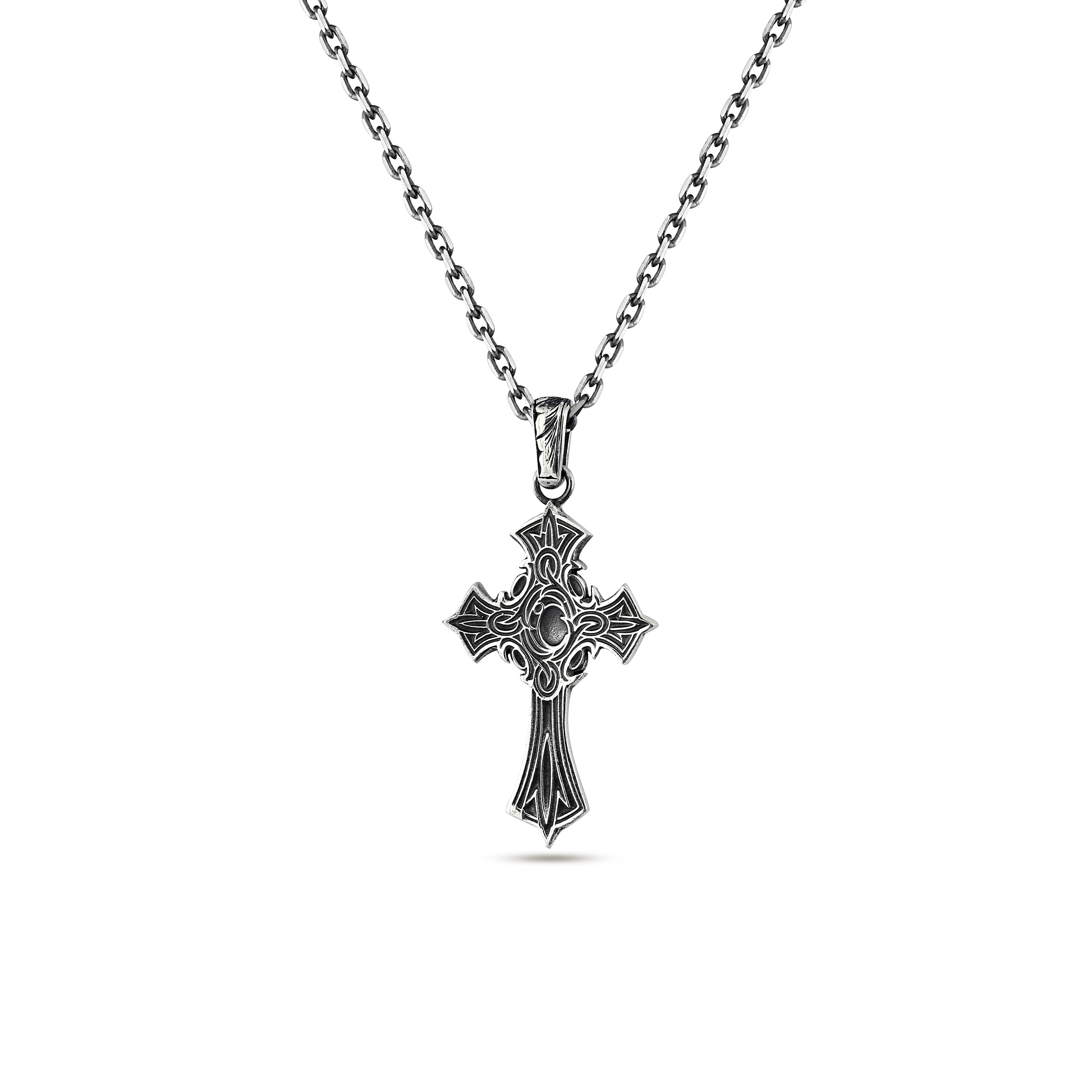 Fancy Cross Necklace in Sterling Silver