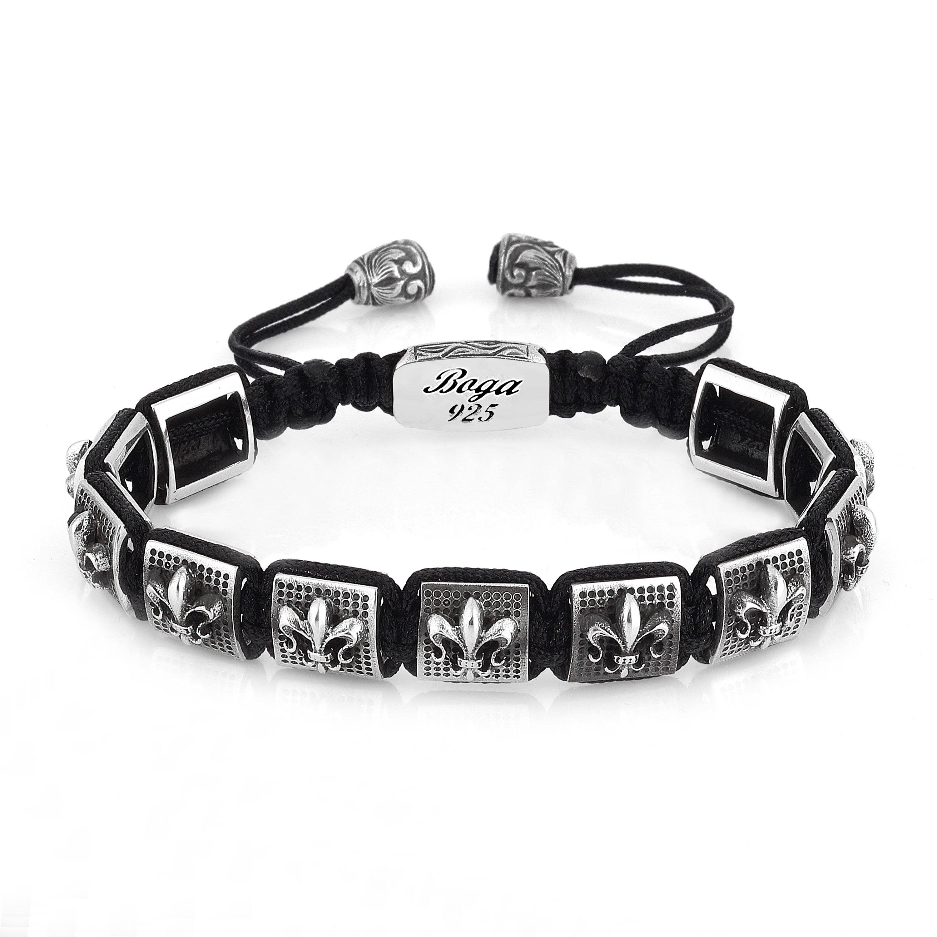 Fleur de Lis Macrame Bracelet in Sterling Silver