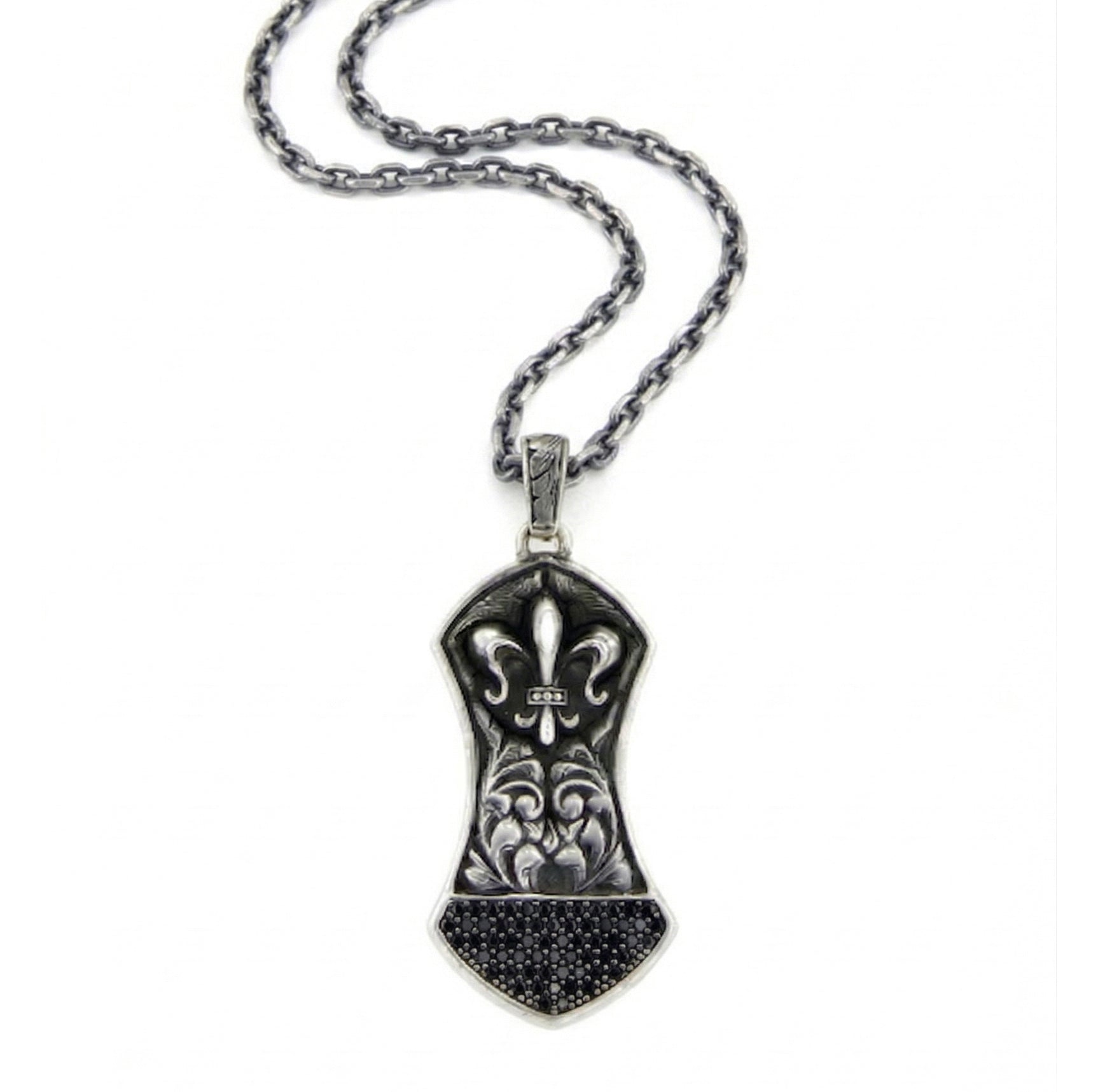 Fleur de Lis Arch Sh Zircon Necklace in Sterling Silver