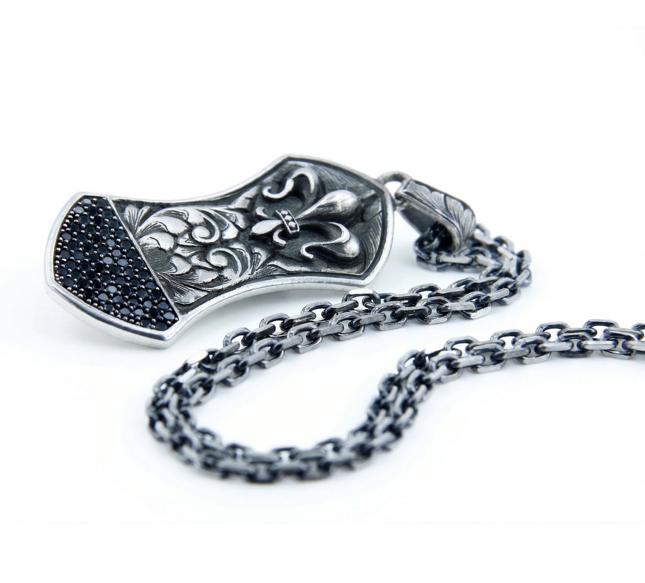 Fleur de Lis Arch Sh Zircon Necklace in Sterling Silver