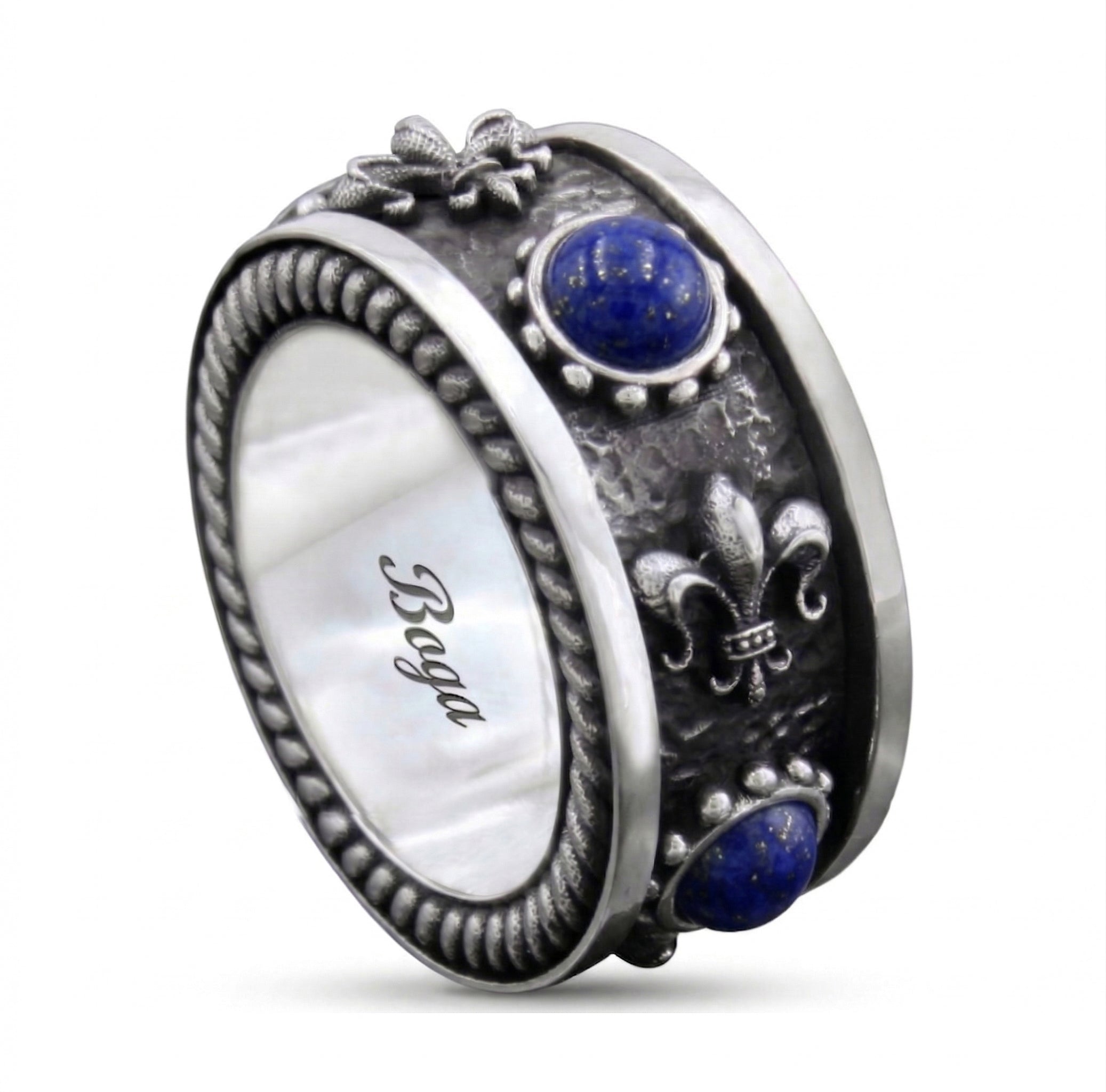 Fleur de Lis Rolling G.s Ring in Sterling Silver