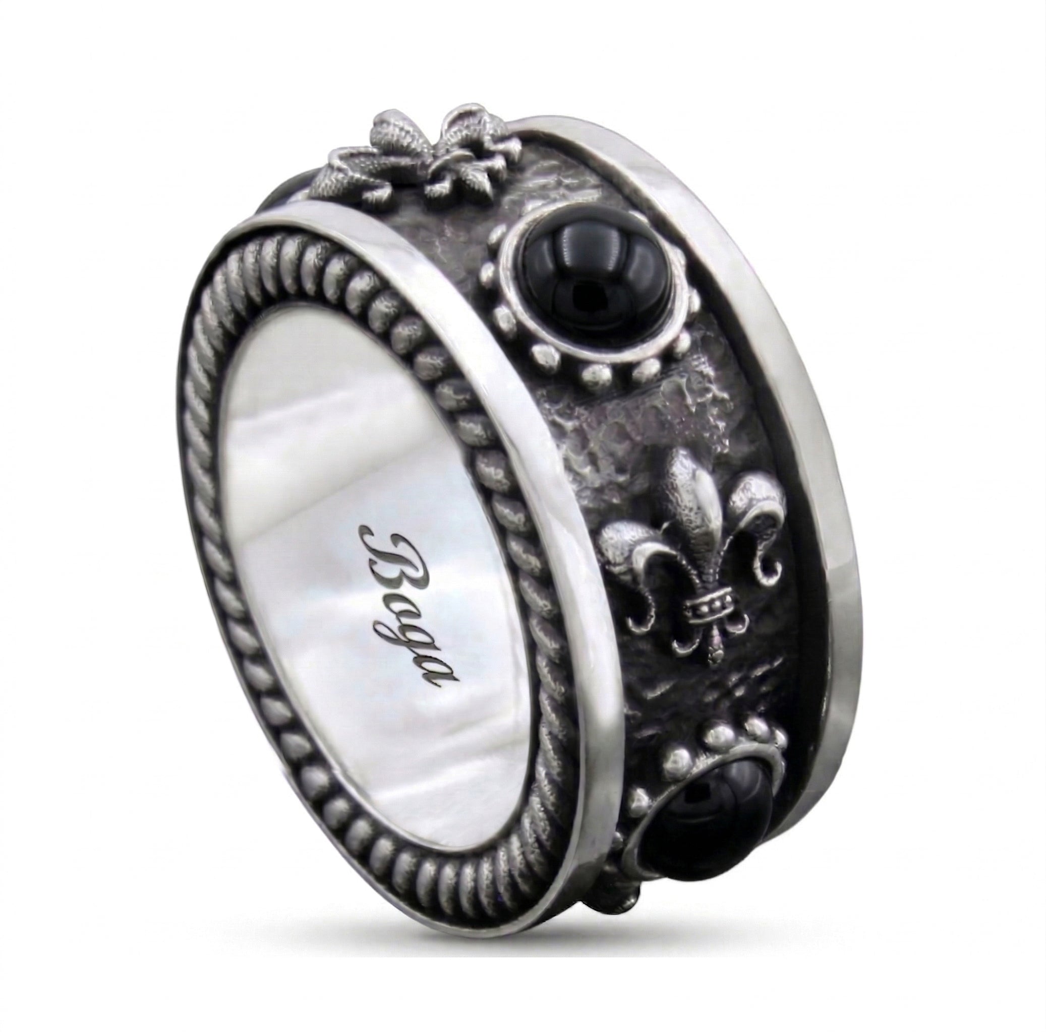 Fleur de Lis Rolling G.s Ring in Sterling Silver