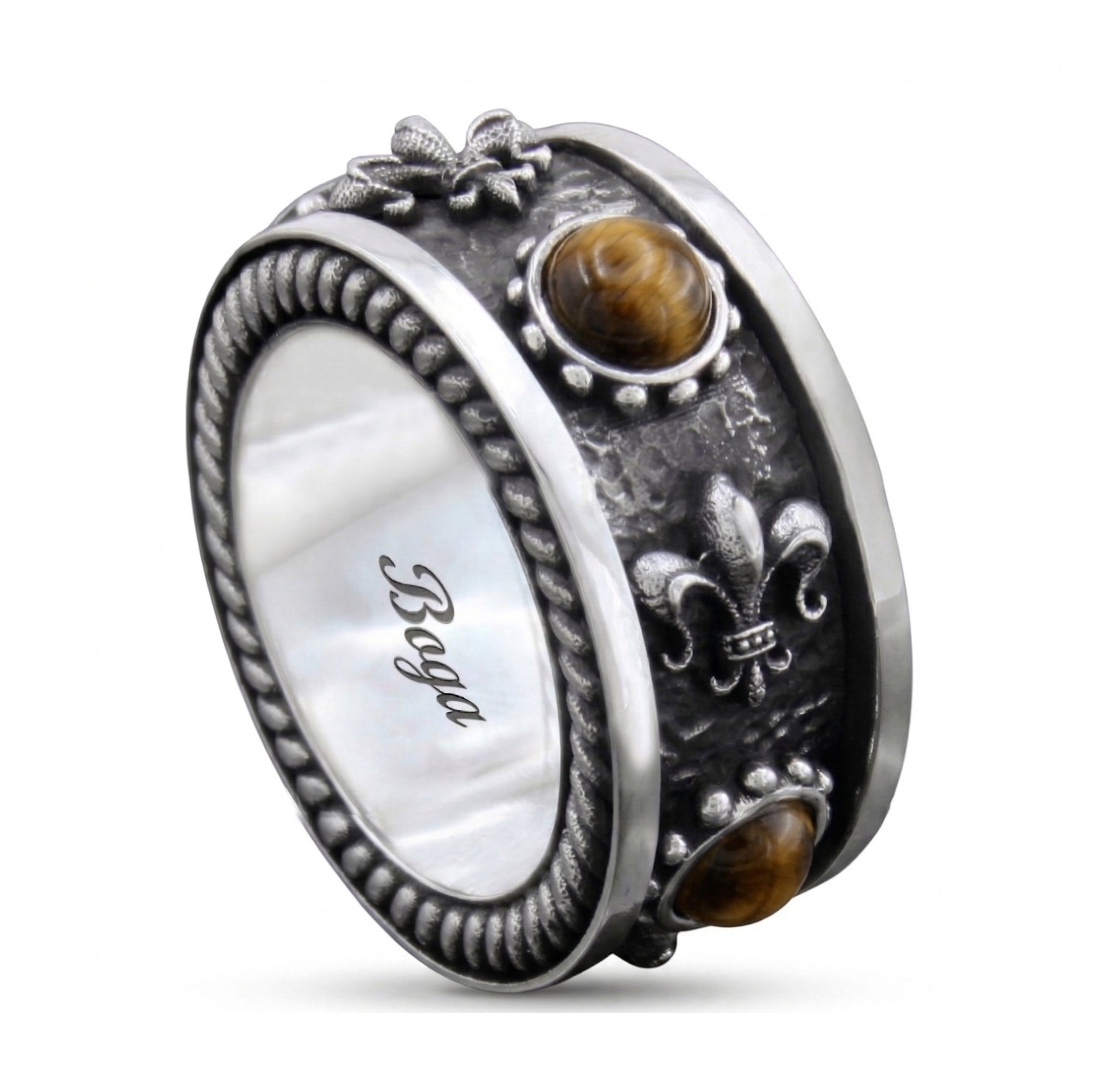 Fleur de Lis Rolling G.s Ring in Sterling Silver