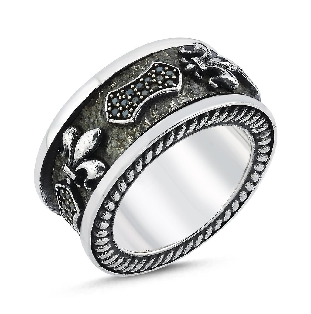 Fleur de Lis Rolling Zircon Ring in Sterling Silver