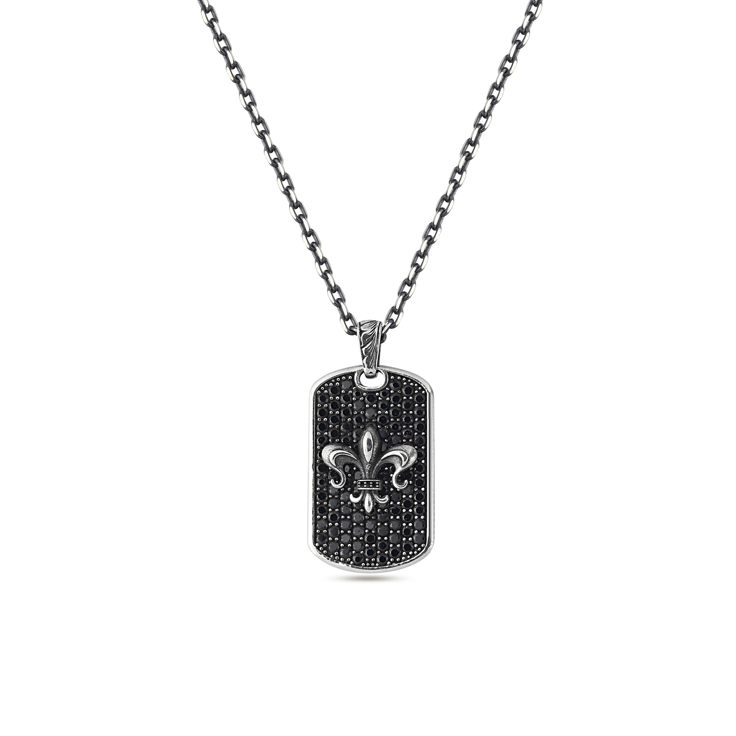 Fleur de Lis Zircon Bubble Back Necklace in Sterling Silver