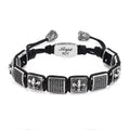 Fleur de Lis Zircon Macrame Bracelet in Sterling Silver