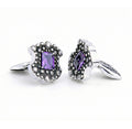 Floral Shield Octagon Zircon Cufflinks in Sterling Silver