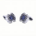 Floral Shield Octagon Zircon Cufflinks in Sterling Silver
