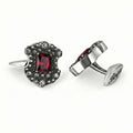 Floral Shield Octagon Zircon Cufflinks in Sterling Silver