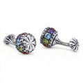 Flt Sphere Zircon Floral Cap Cufflinks in Sterling Silver