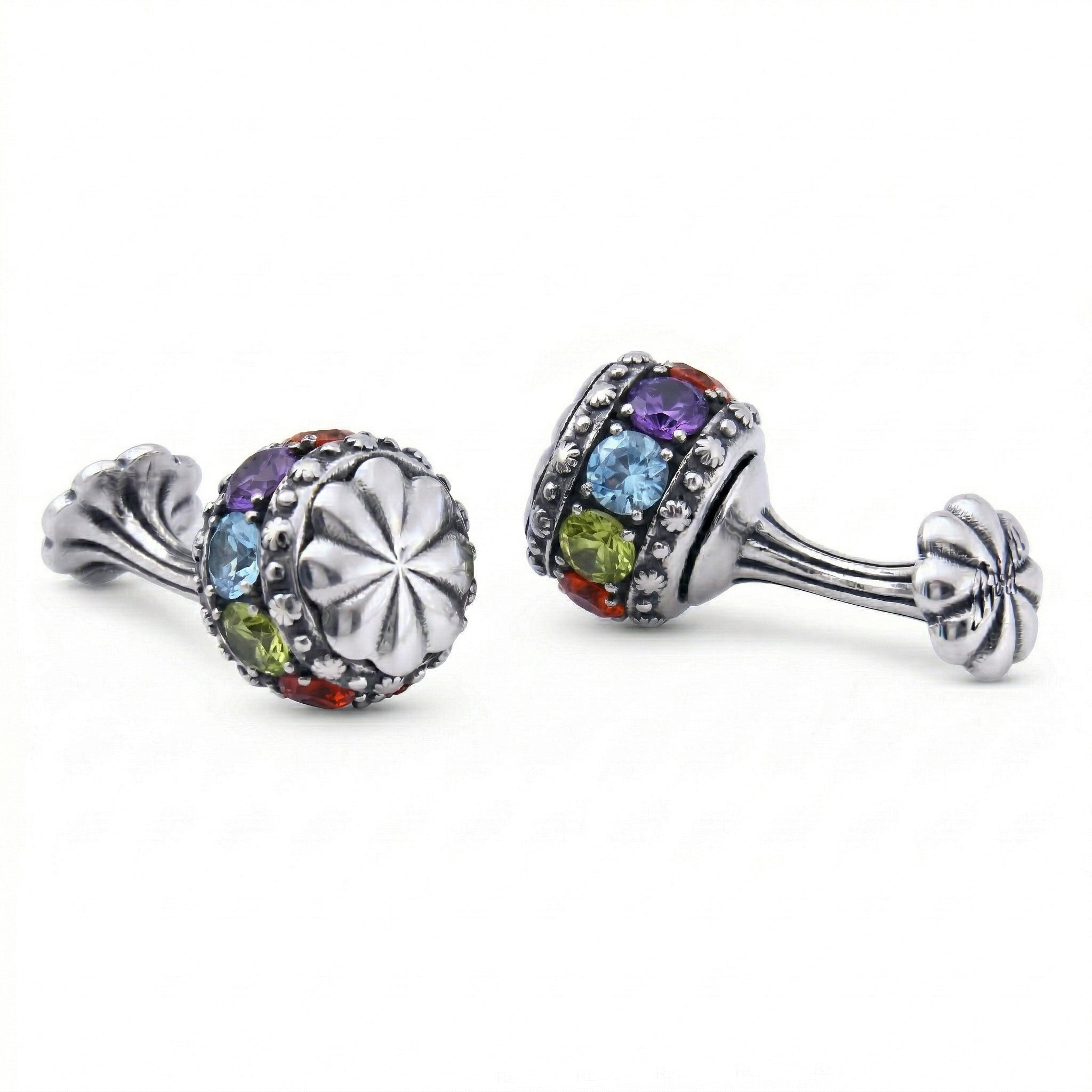 Flt Sphere Zircon Floral Cap Cufflinks in Sterling Silver