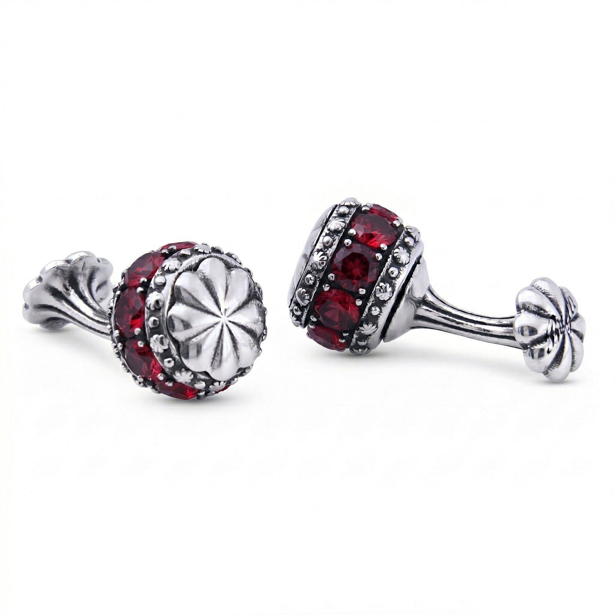 Flt Sphere Zircon Floral Cap Cufflinks in Sterling Silver