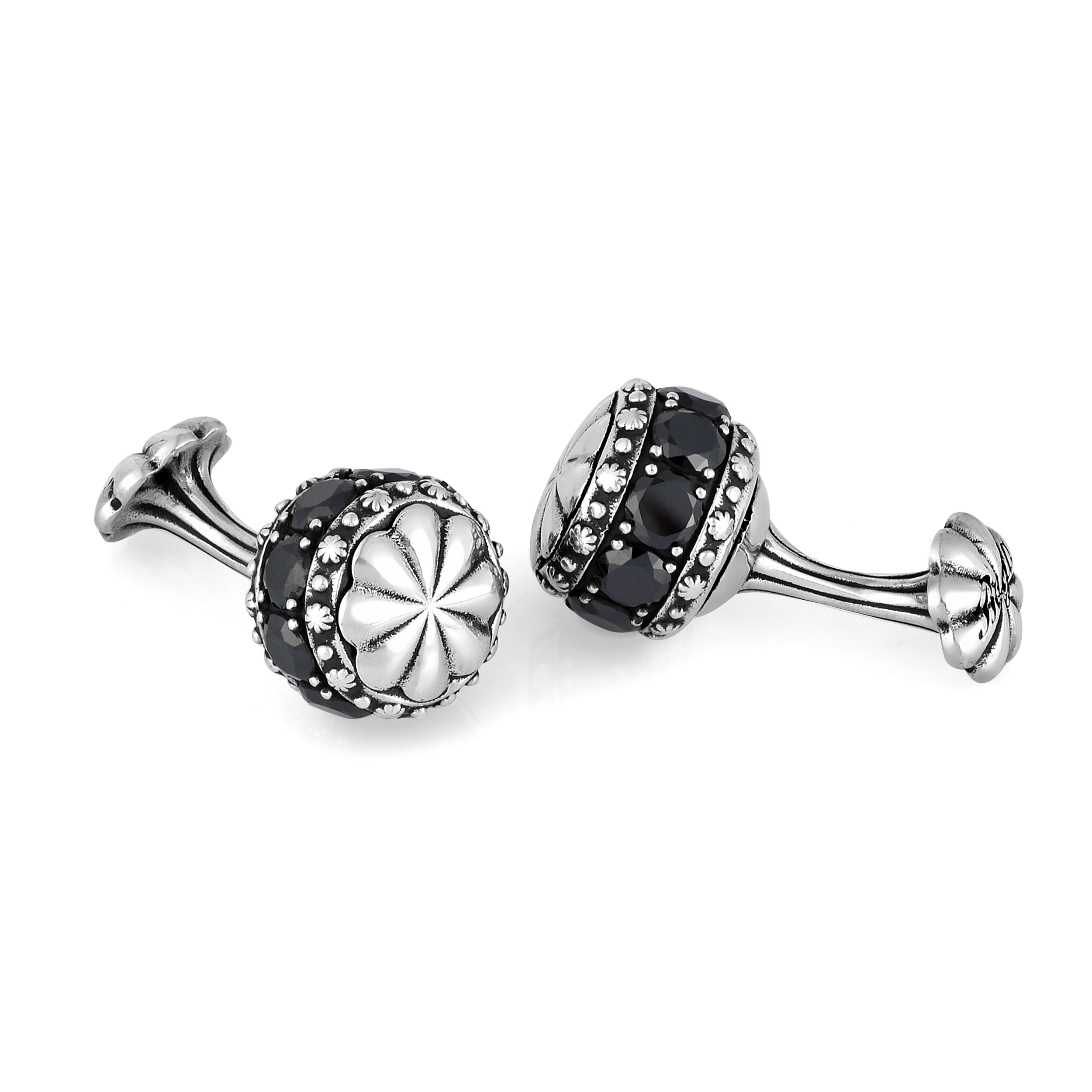 Flt Sphere Zircon Floral Cap Cufflinks in Sterling Silver
