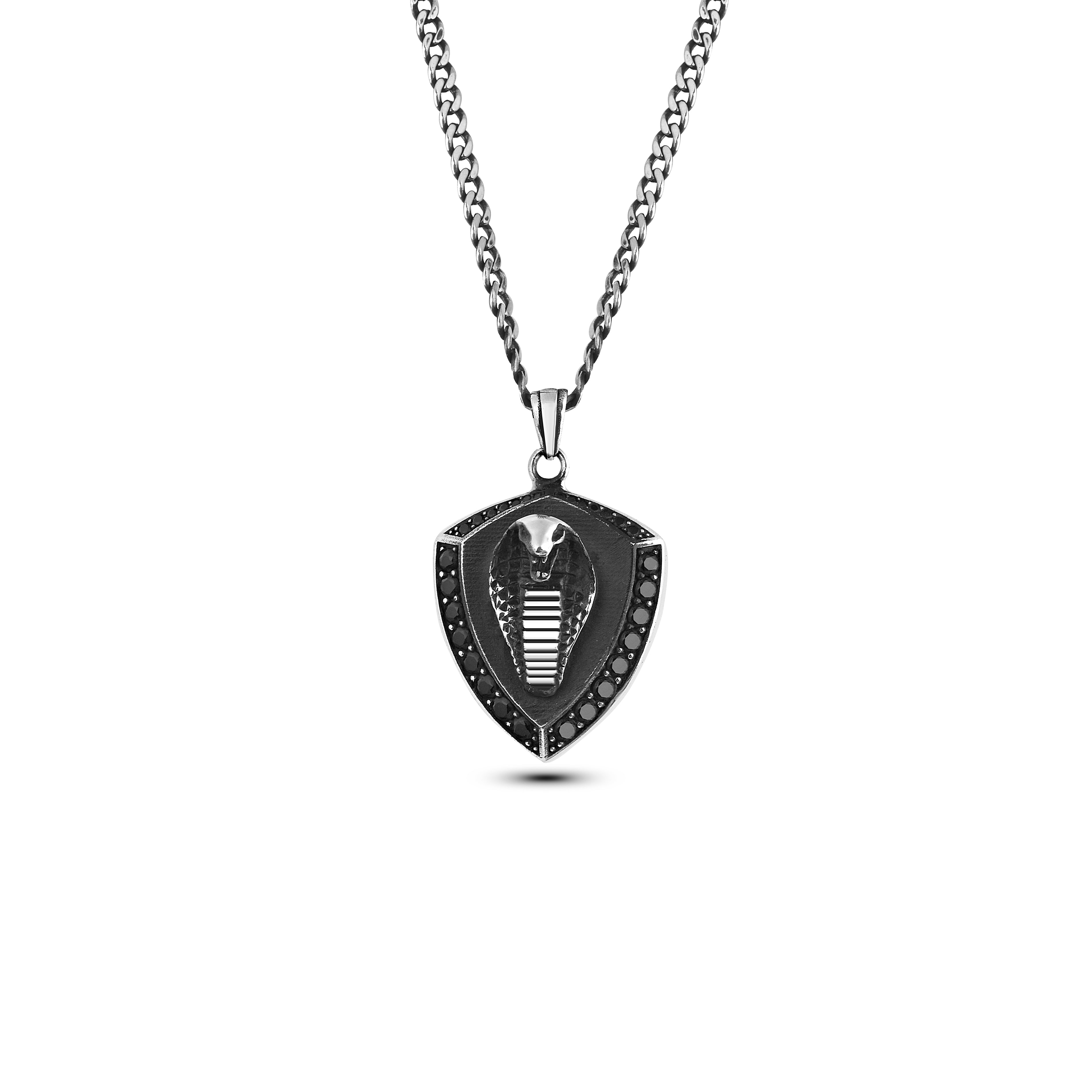 Heraldic Cobra Sh Zircon 80gm Necklace in Sterling Silver
