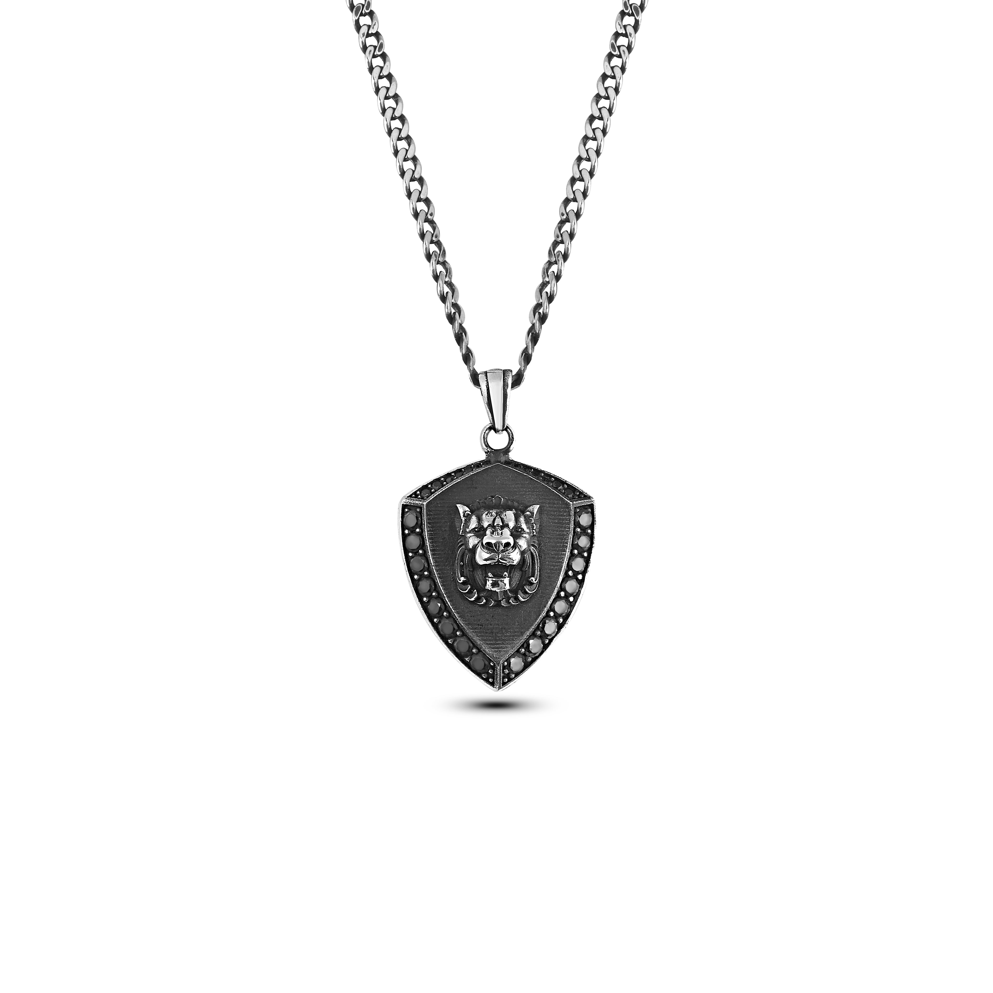 Heraldic Lion Sh Zircon 80gm Necklace in Sterling Silver