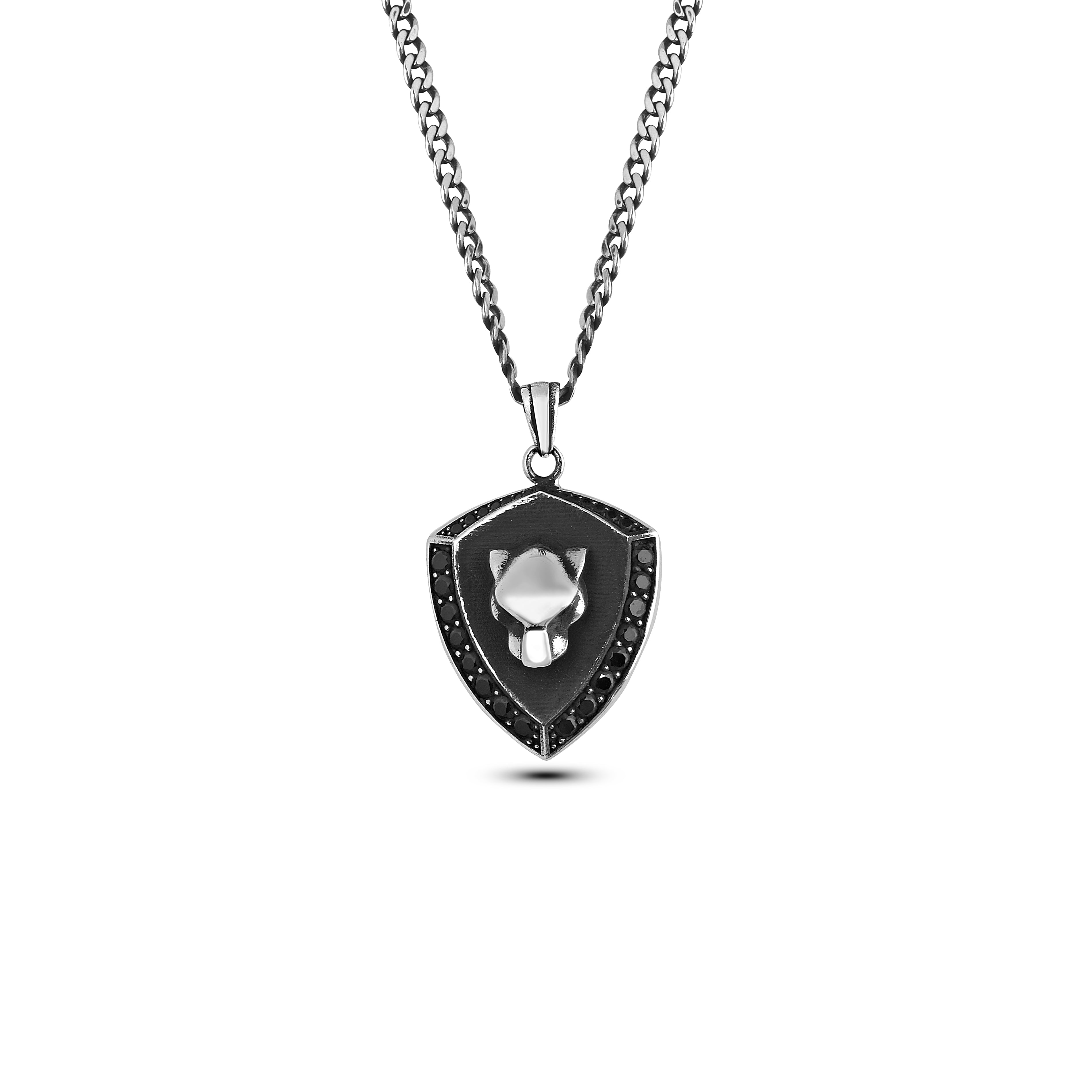 Heraldic Panther Sh Zircon 80gm Necklace in Sterling Silver