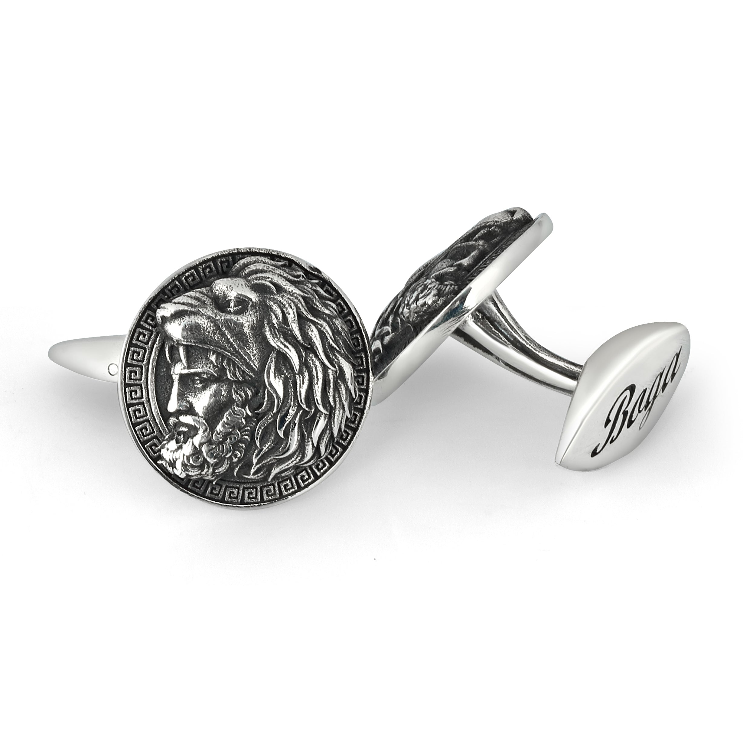 Hercules Lion Head Cufflinks in Sterling Silver