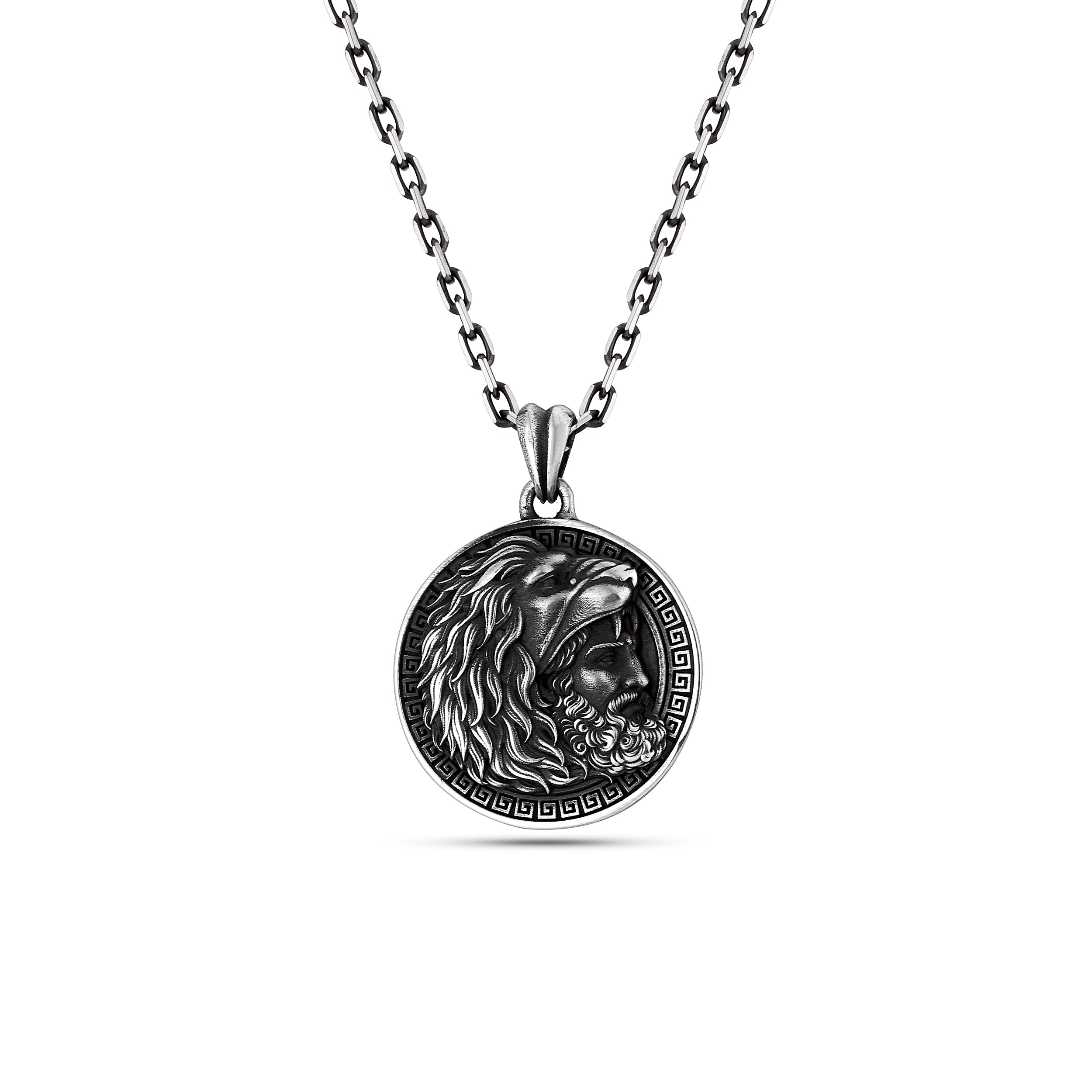Hercules Lion Head Necklace in Sterling Silver
