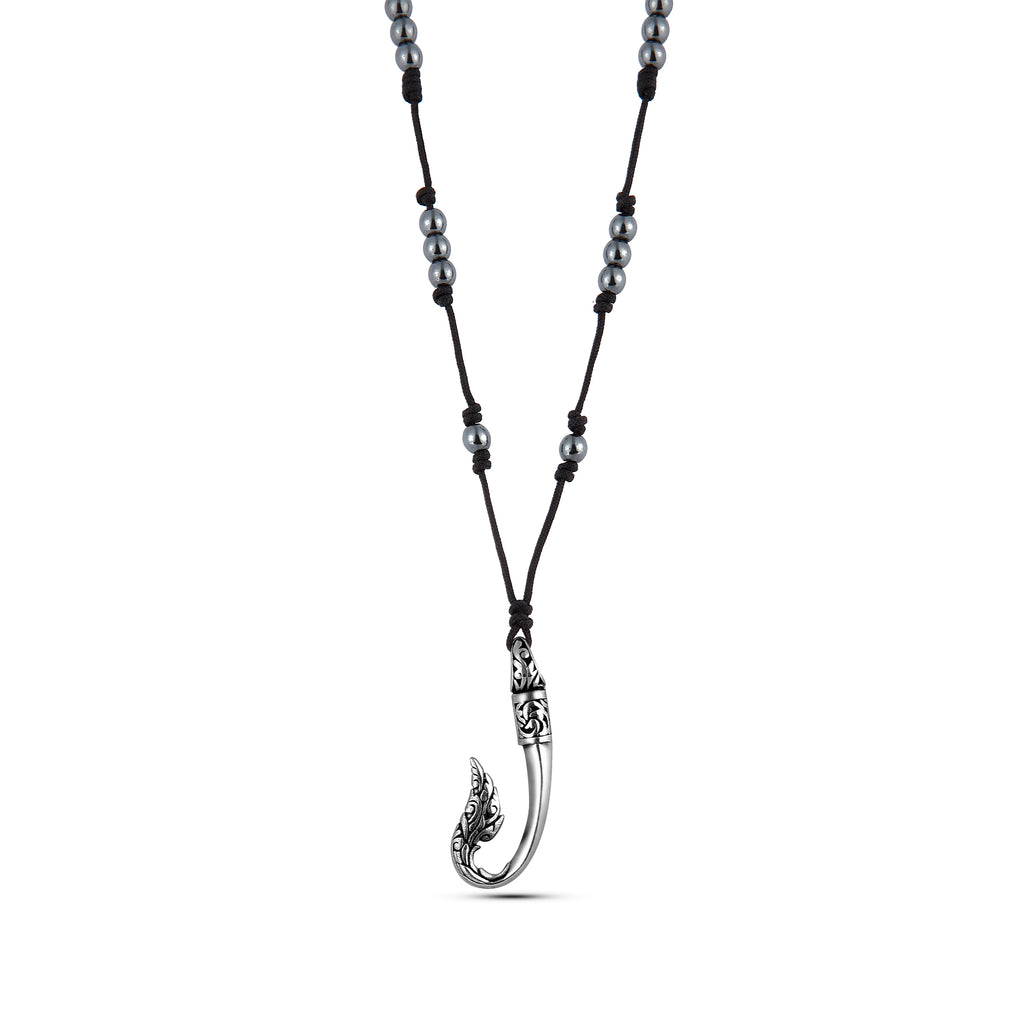 Hook Gemstone Hematite Necklace in Sterling Silver