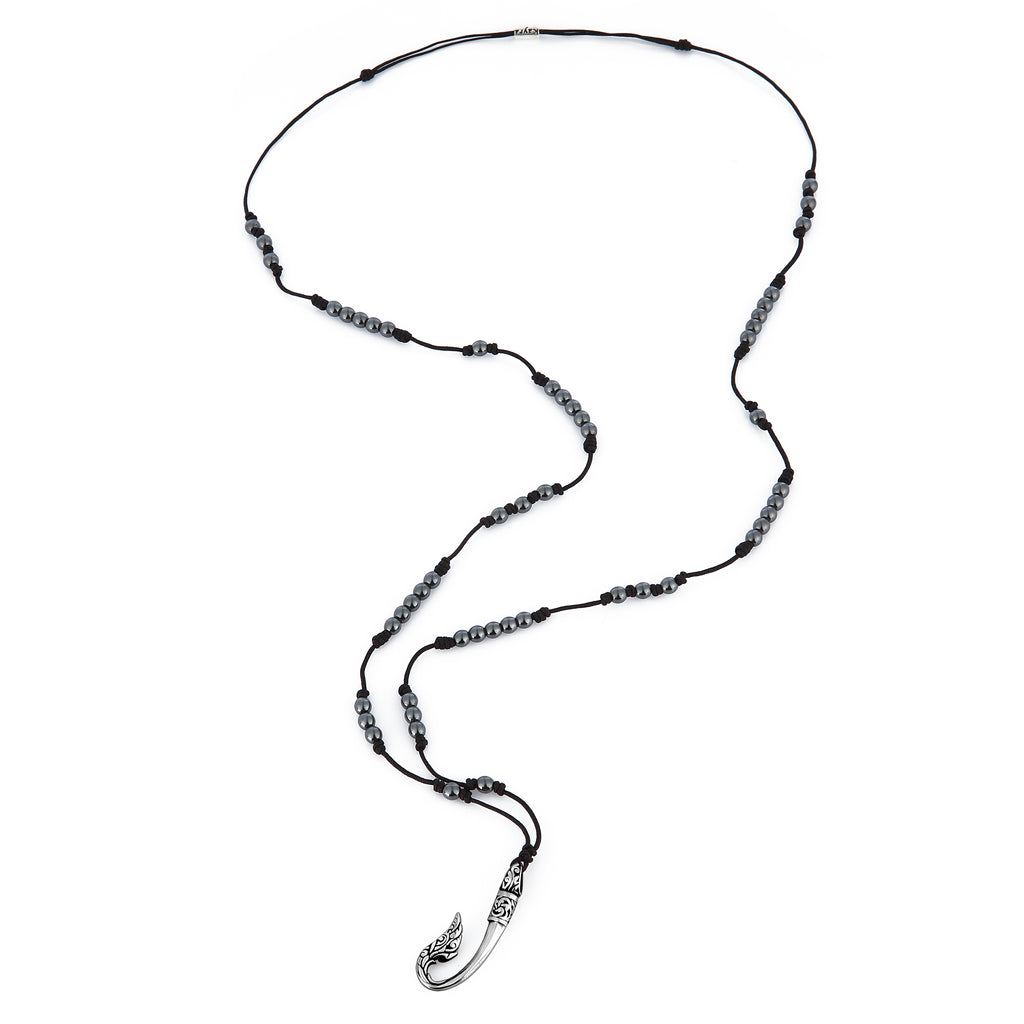 Hook Gemstone Hematite Necklace in Sterling Silver