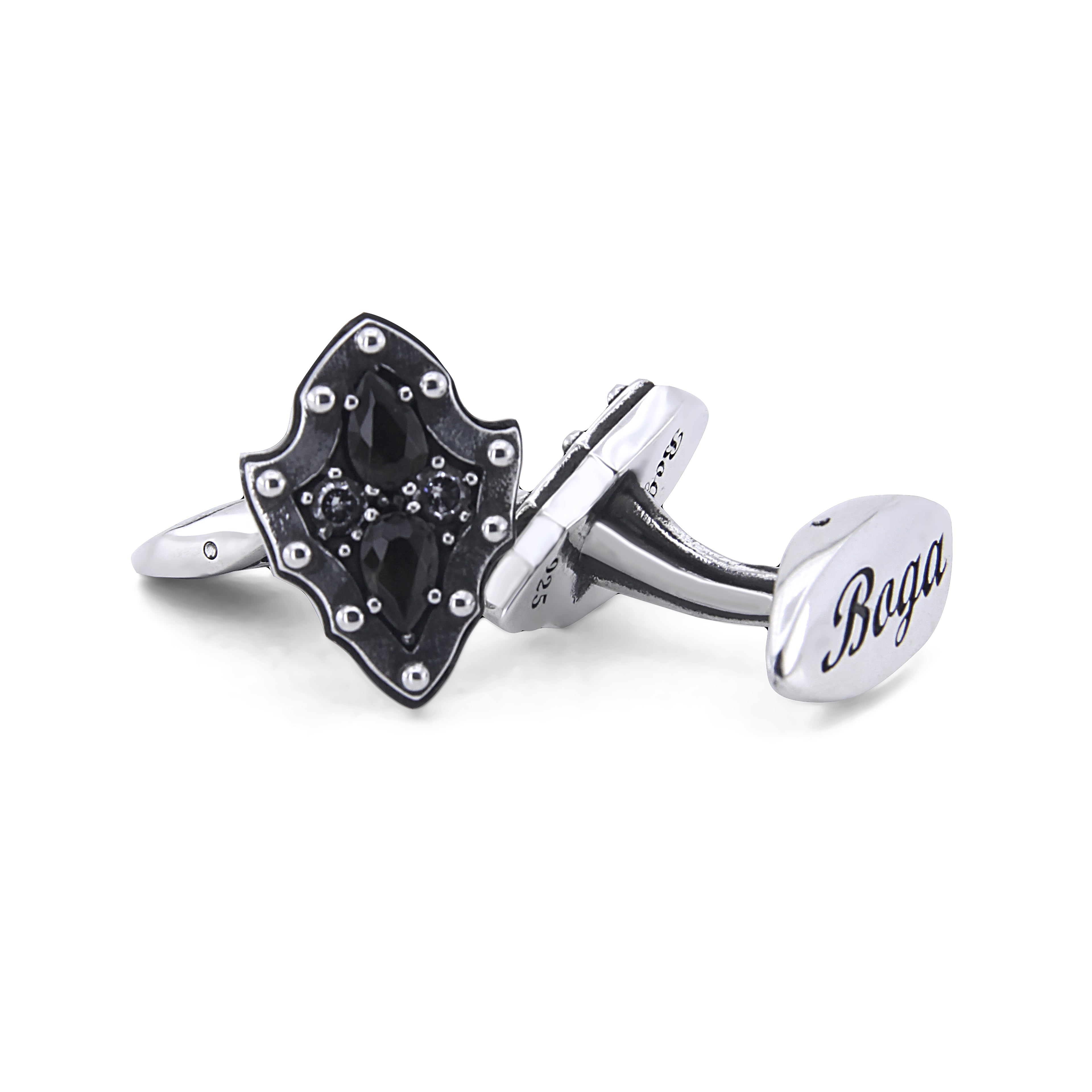 Chevalier Shield Drp Zircon Cufflinks in Sterling Silver