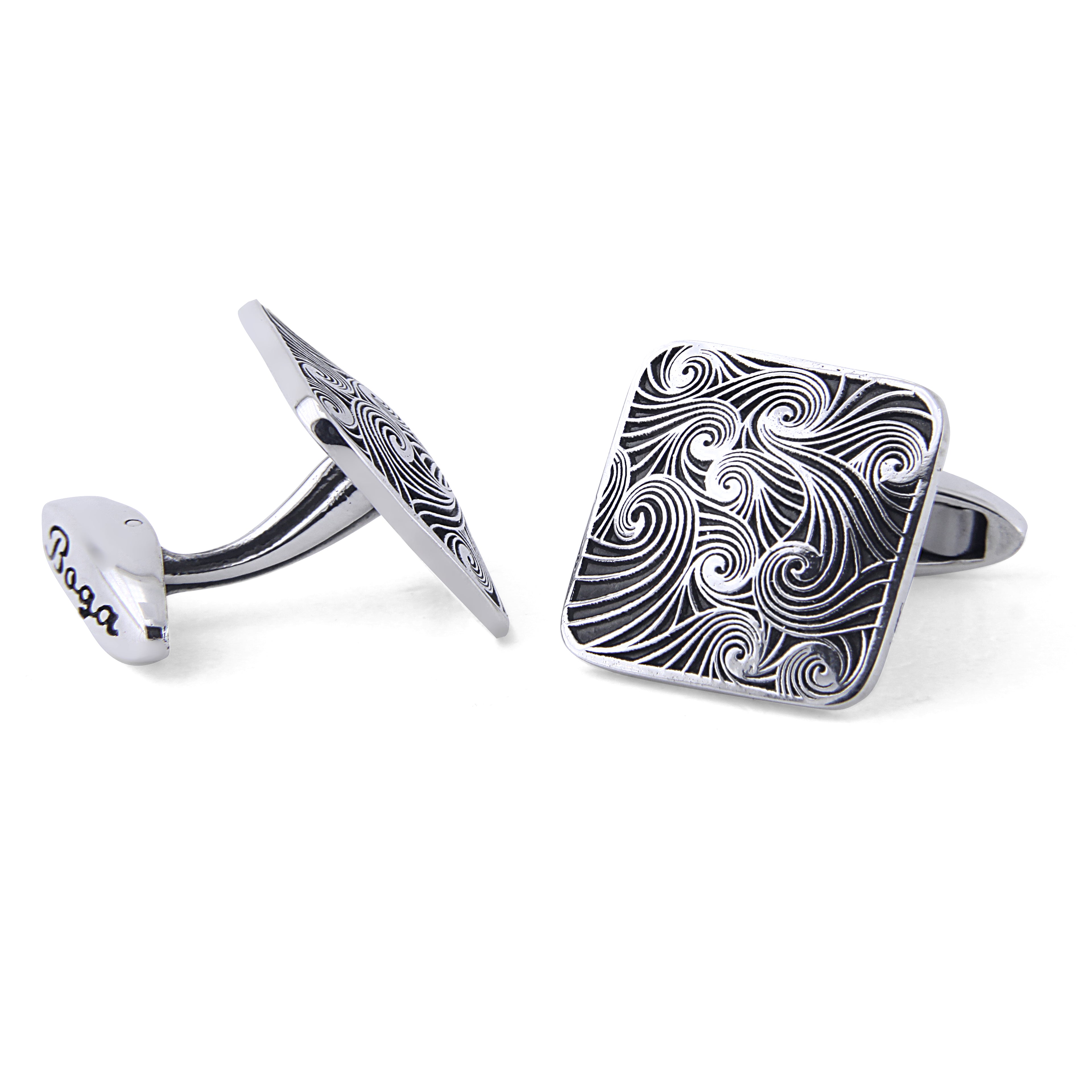 Waves Square Cufflinks in Sterling Silver