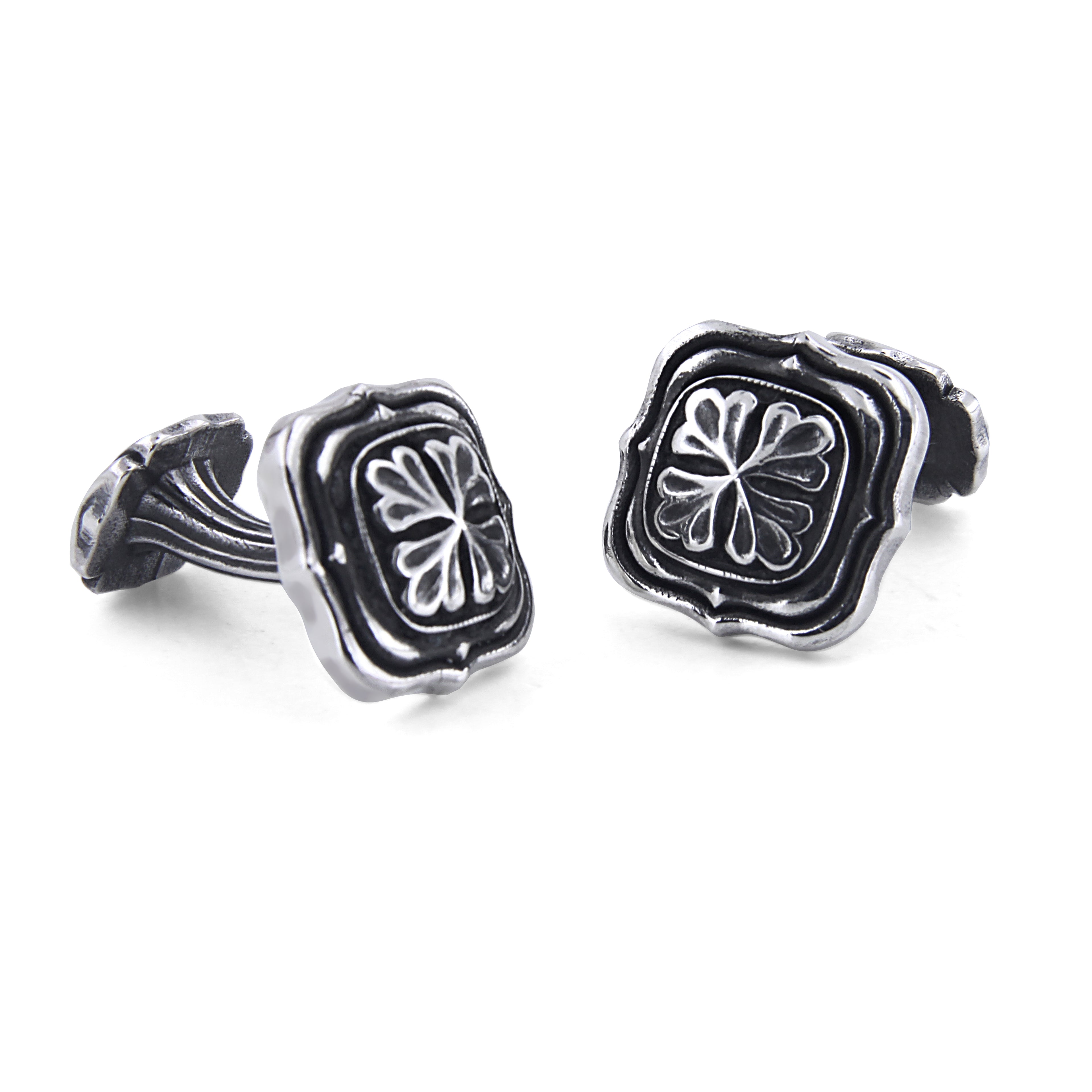 Square Radius Engraved Cufflinks in Sterling Silver
