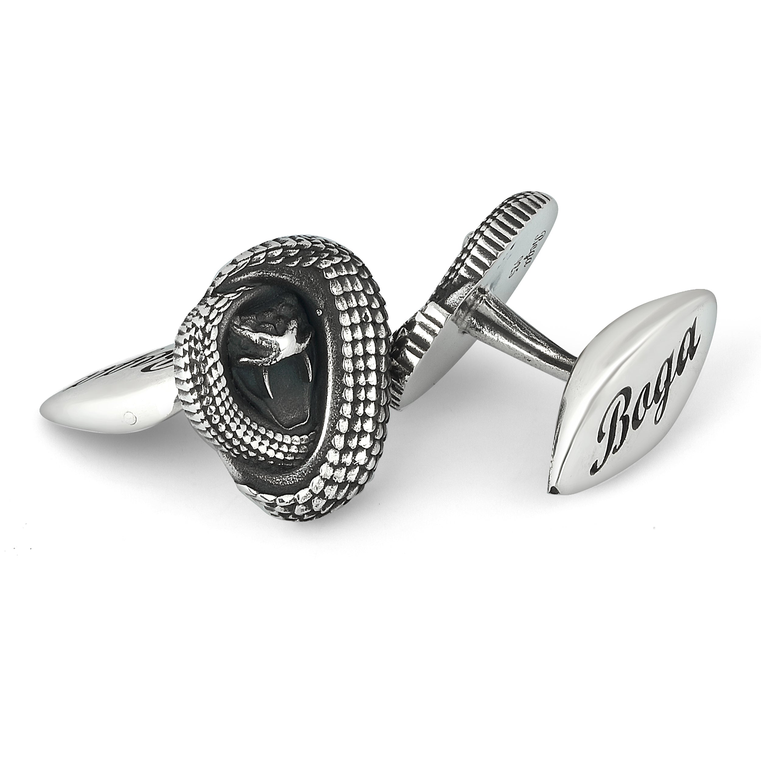 King Cobra Cufflinks in Sterling Silver