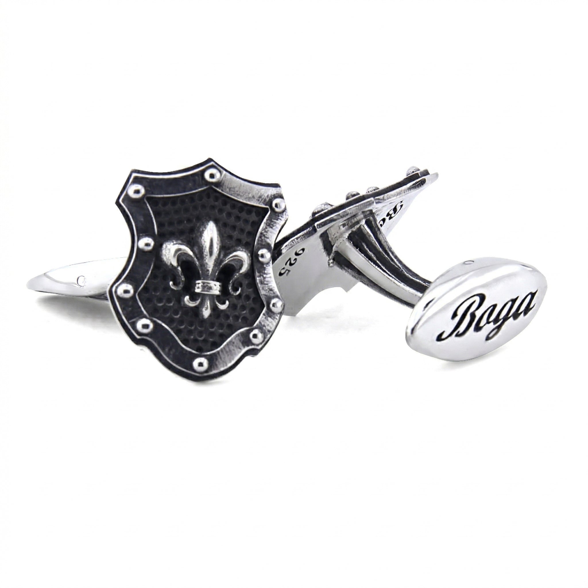 Knight Fleur de Lis Shield Cufflinks in Sterling Silver