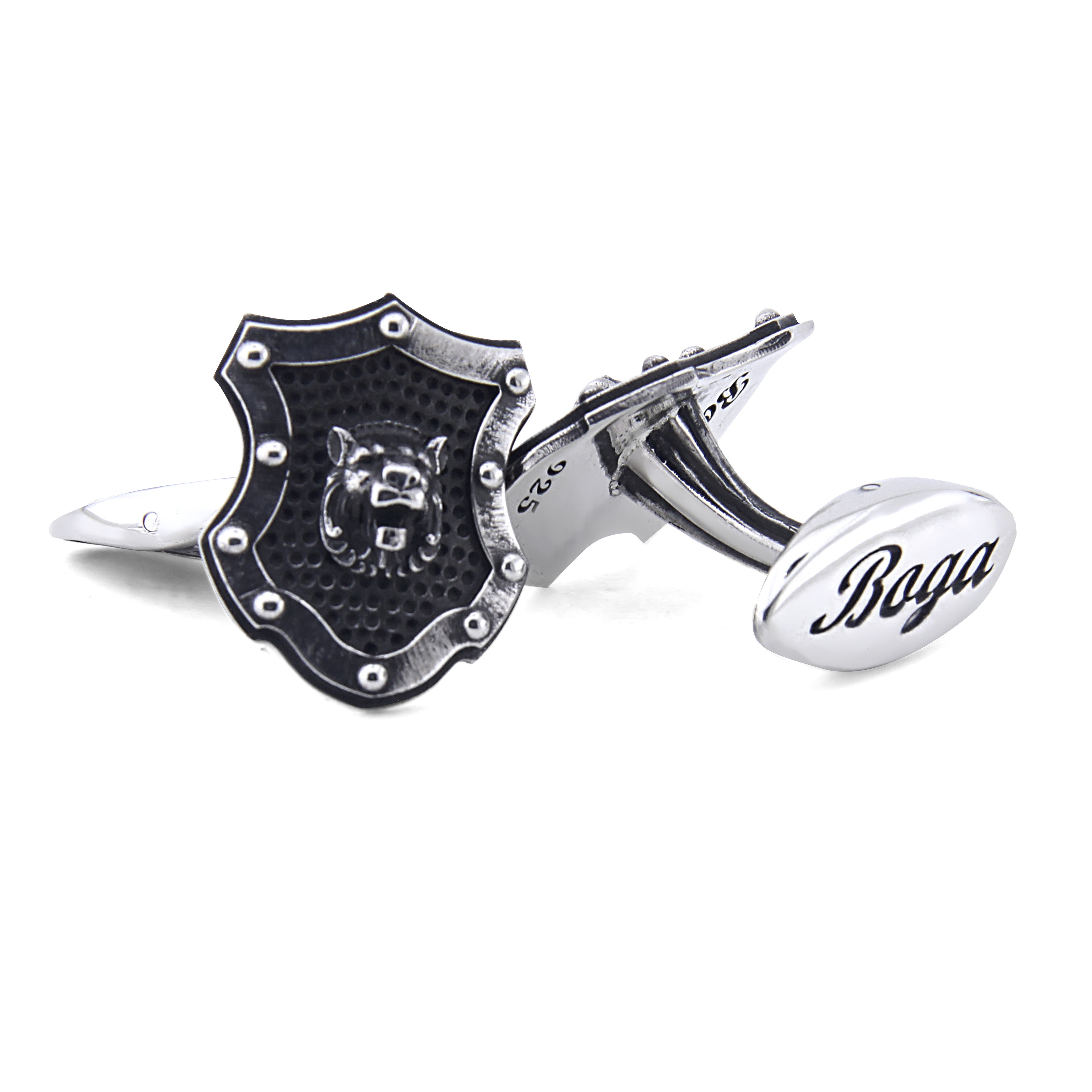 Knight Lion Shield Cufflinks in Sterling Silver