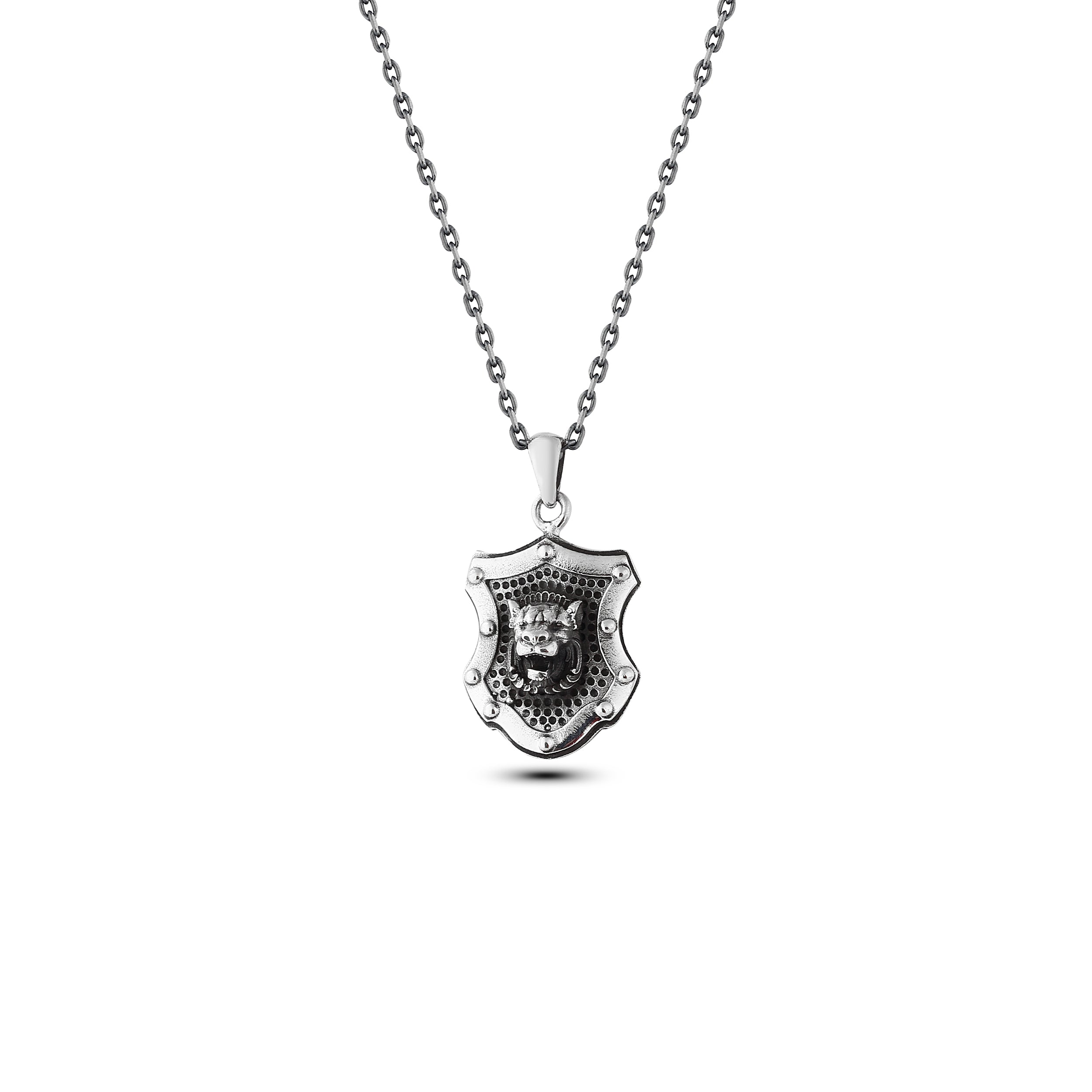 Knight Lion Shield Necklace in Sterling Silver