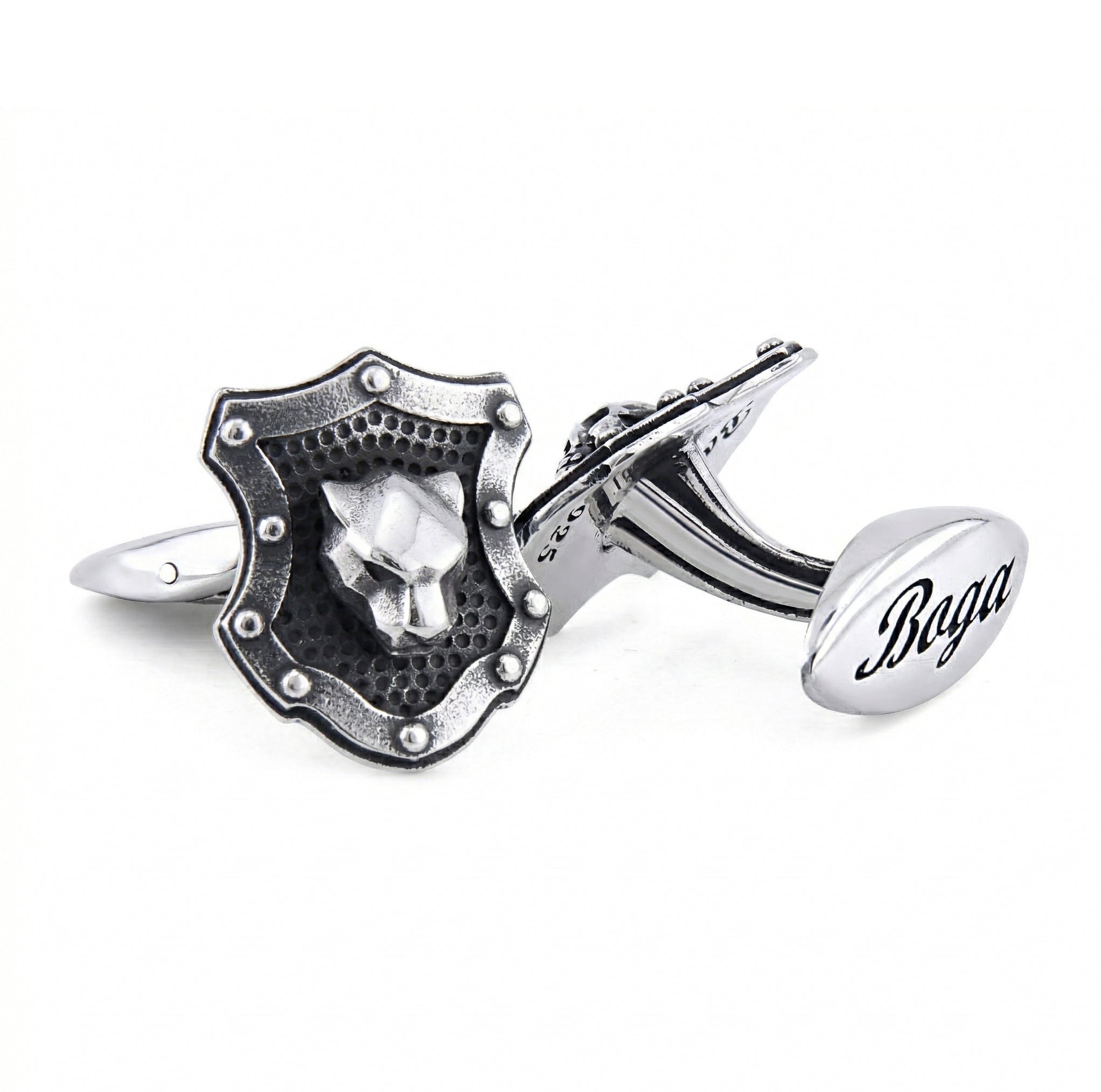 Knight Panther Shield Cufflinks in Sterling Silver