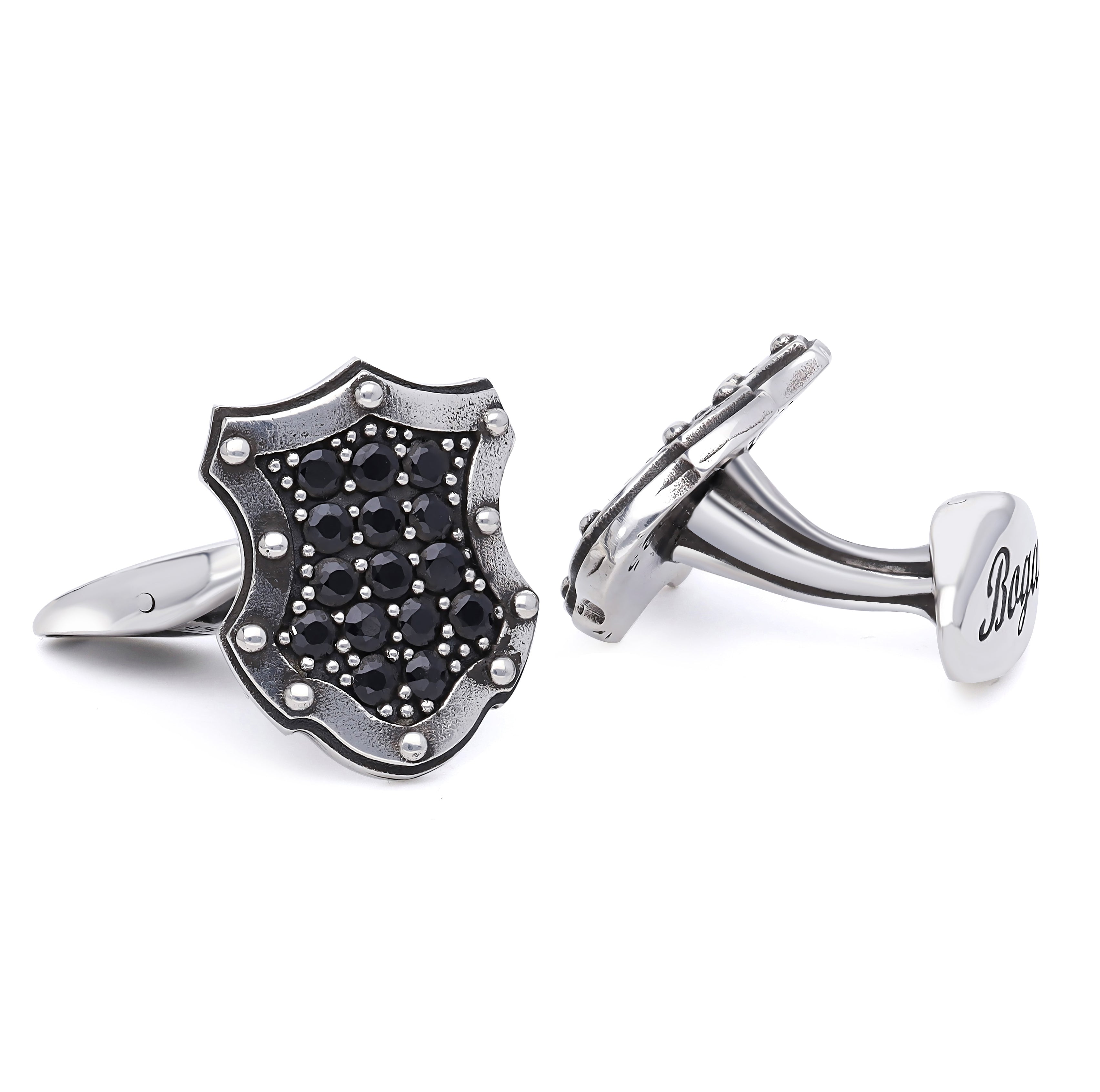Knight Shield Pave Zircon Cufflinks in Sterling Silver