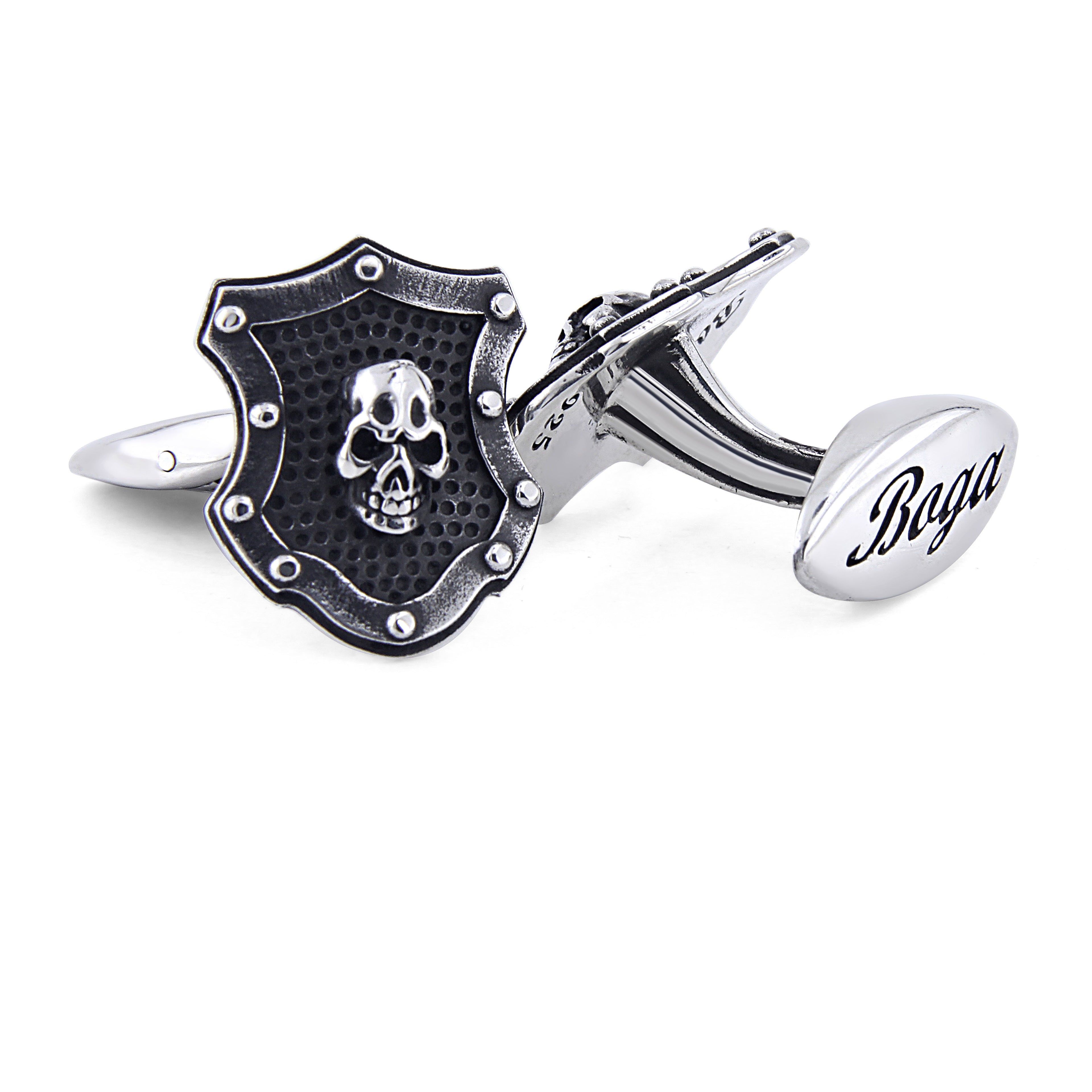 Knight Skull Shield Cufflinks in Sterling Silver