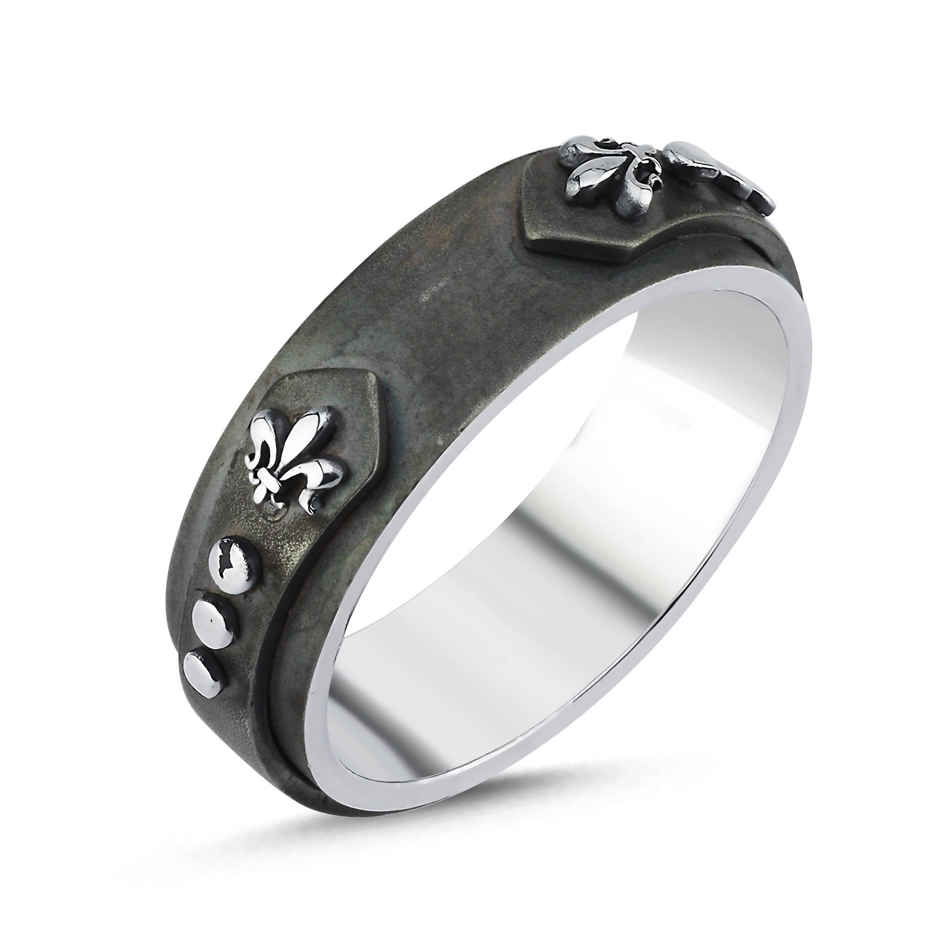 Knight Stud Fleur de Lis Ring in Sterling Silver