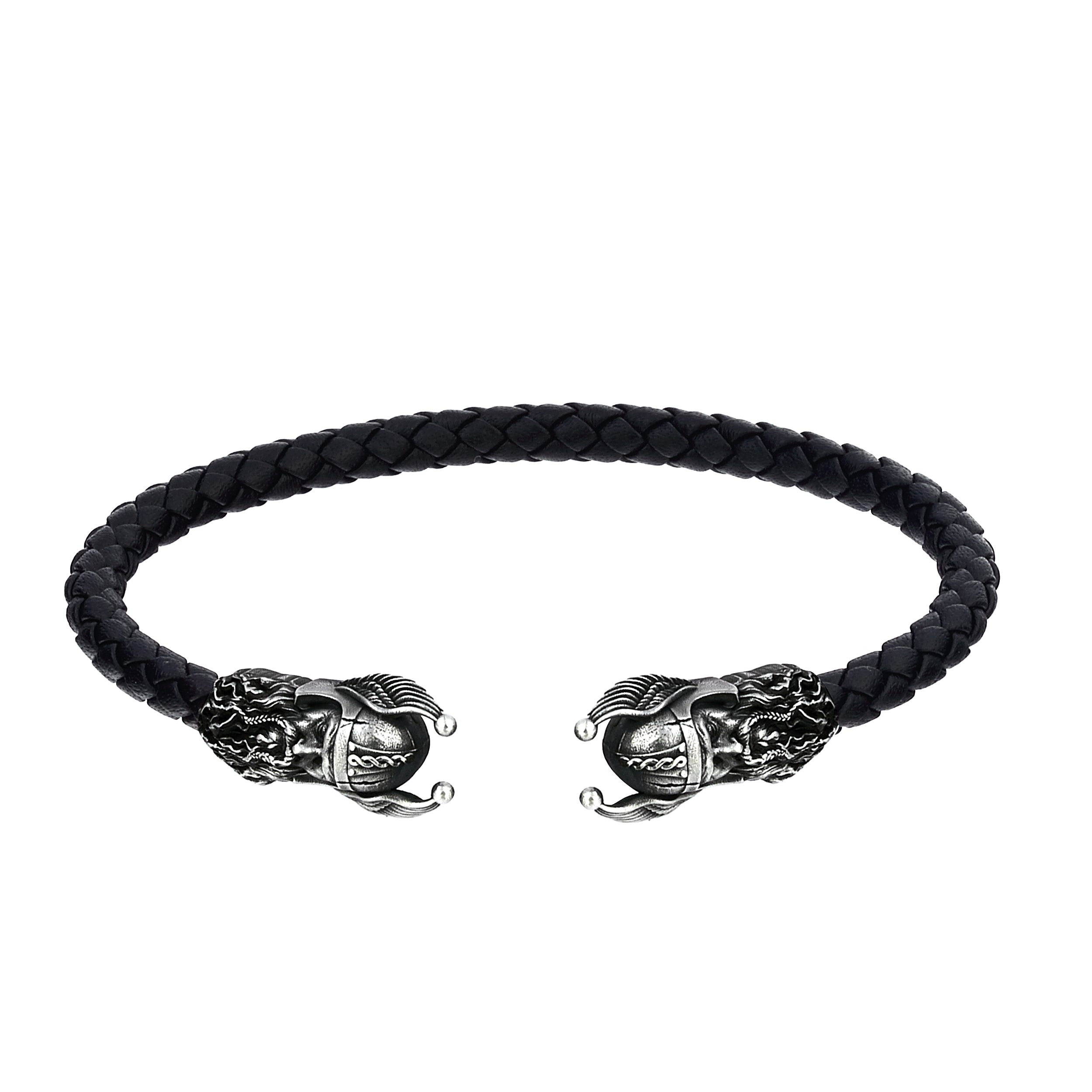 Leather Cuff Odin Bracelet in Sterling Silver