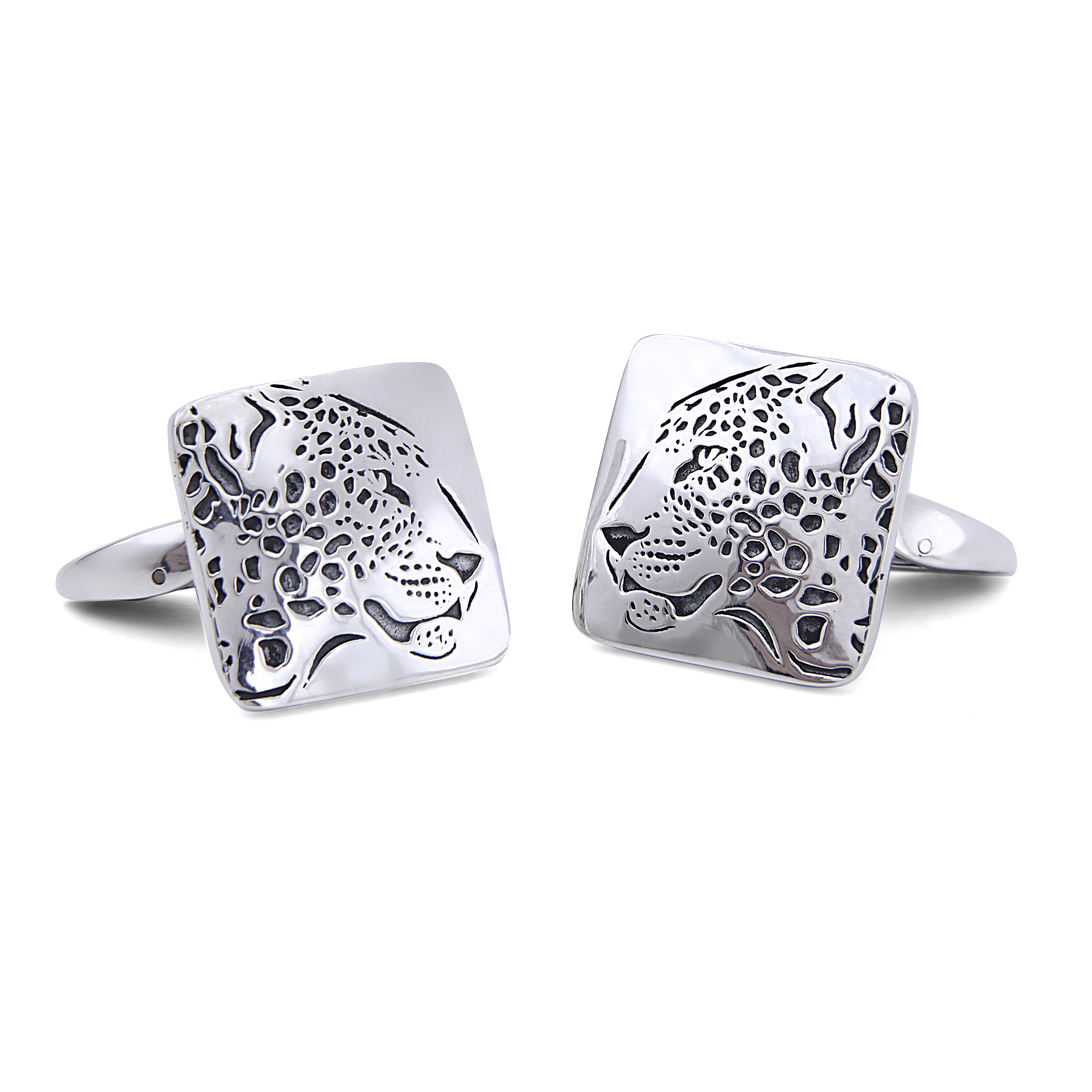 Leopard Square. Ngtve Cufflinks in Sterling Silver