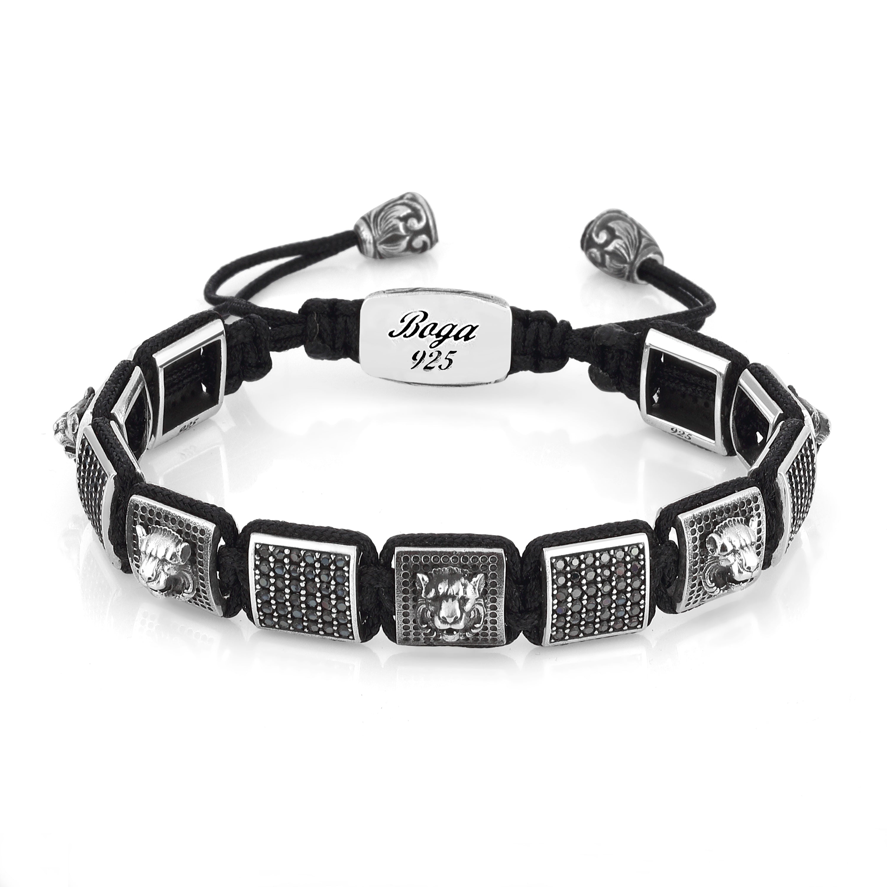 Lion 3D Zircon Macrame Bracelet in Sterling Silver
