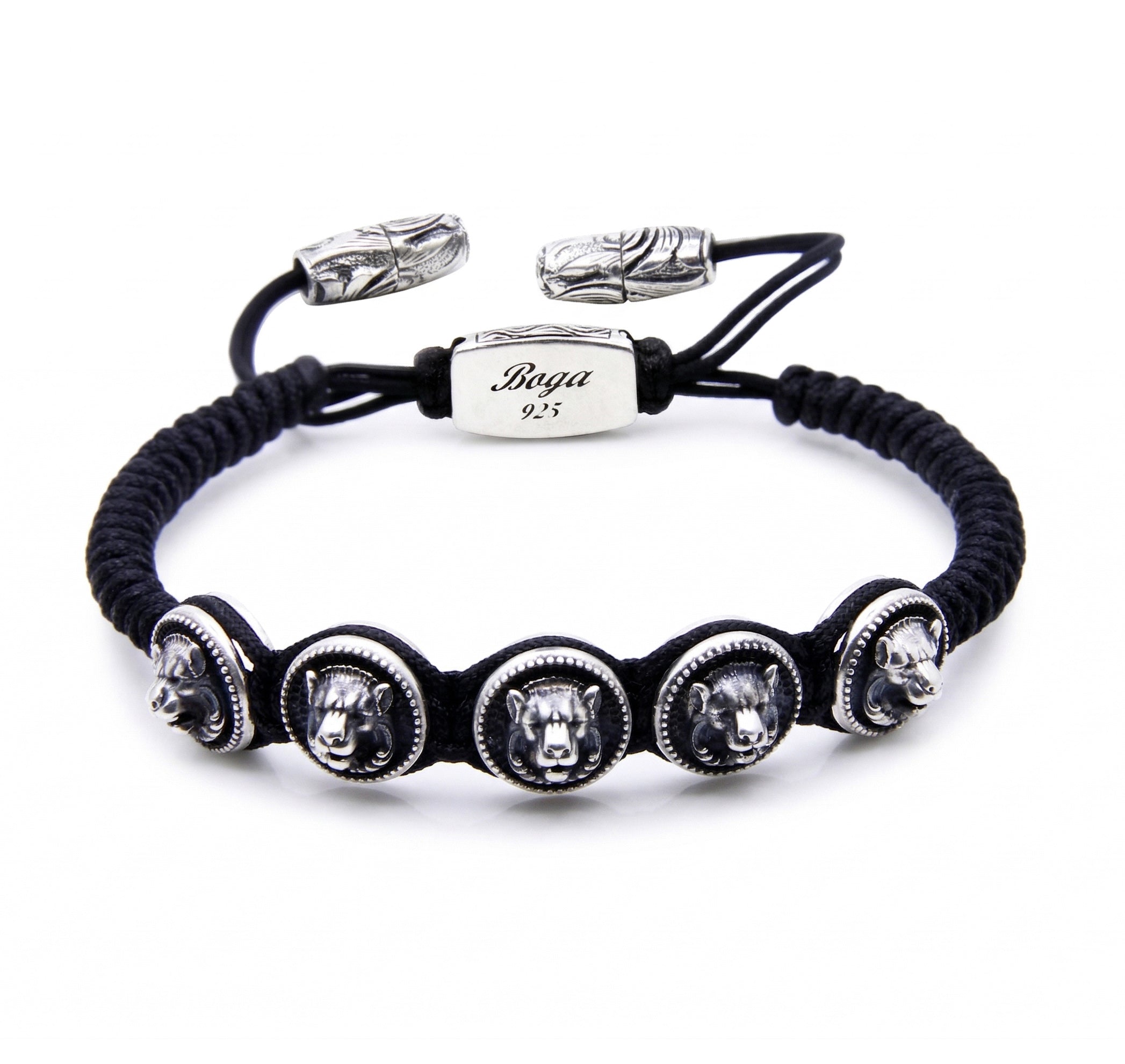 Lion Circular Snake Macrame Bracelet in Sterling Silver