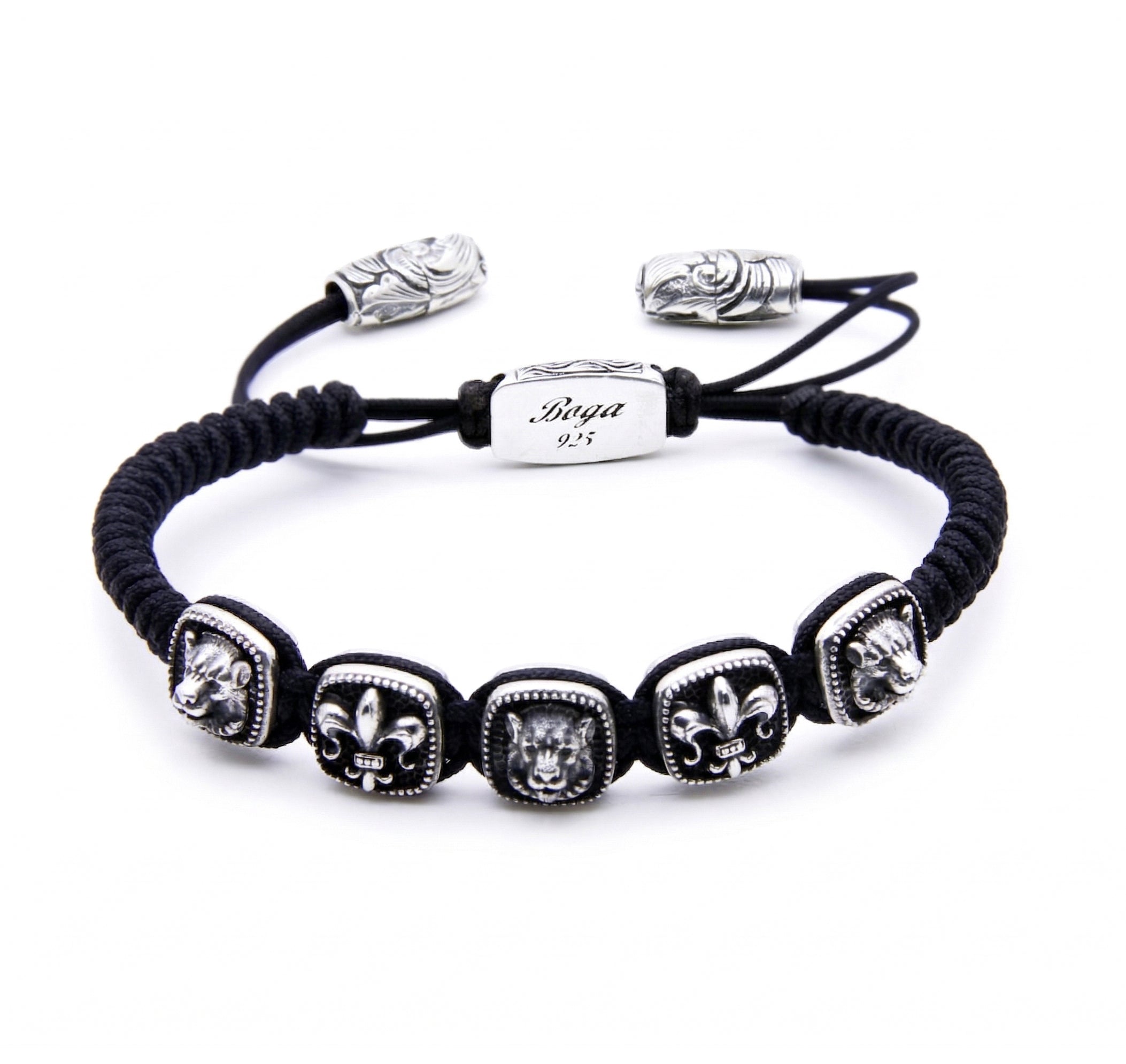 Lion Fleur de Lis Zircon Rds Snake Mkr Bracelet in Sterling Silver