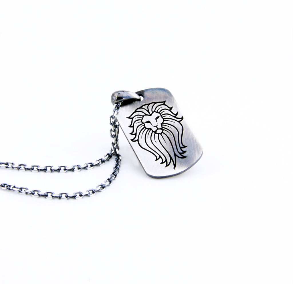 Lion Head Necklace in Sterling Silver