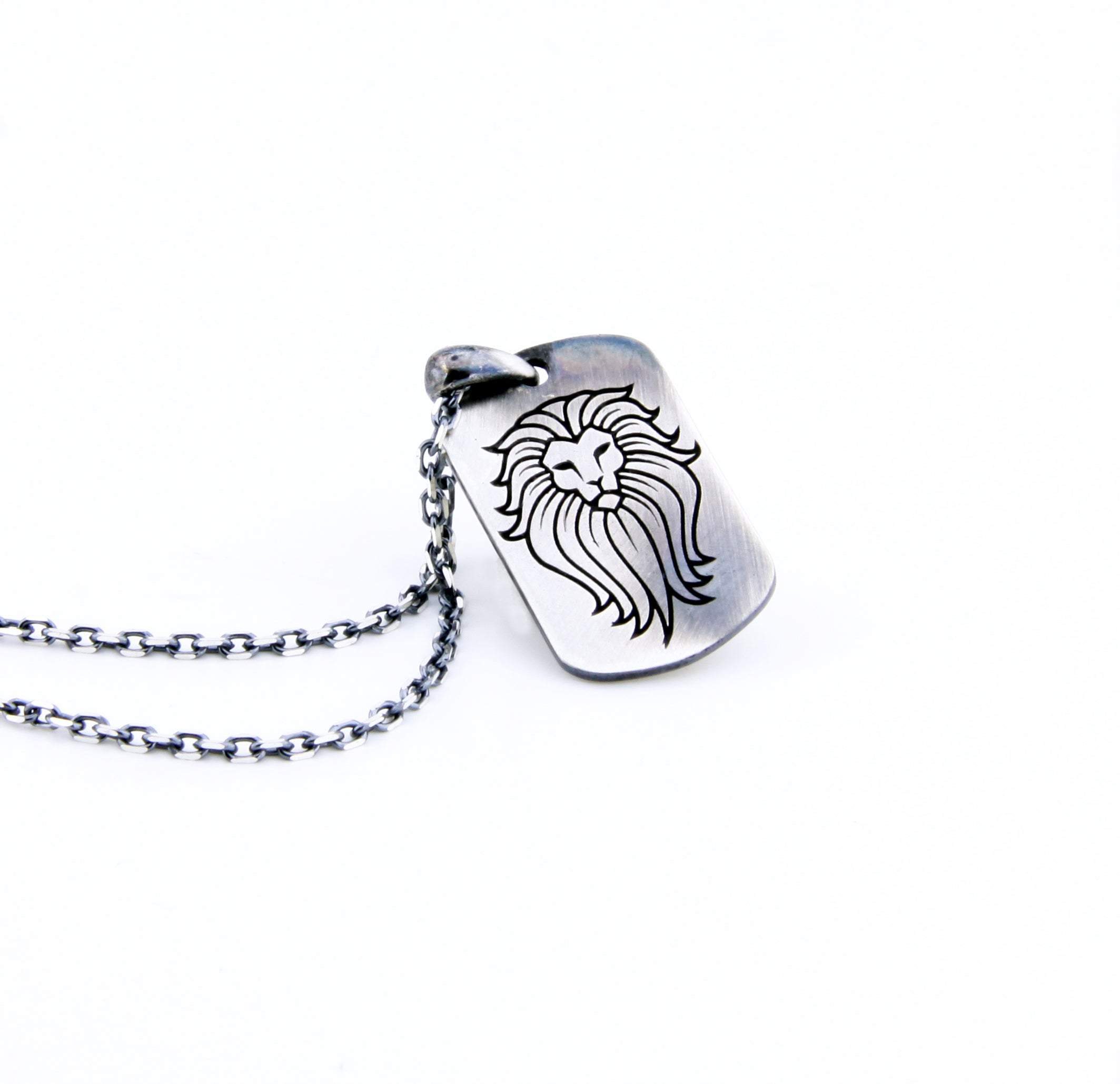 Lion Head Necklace in Sterling Silver