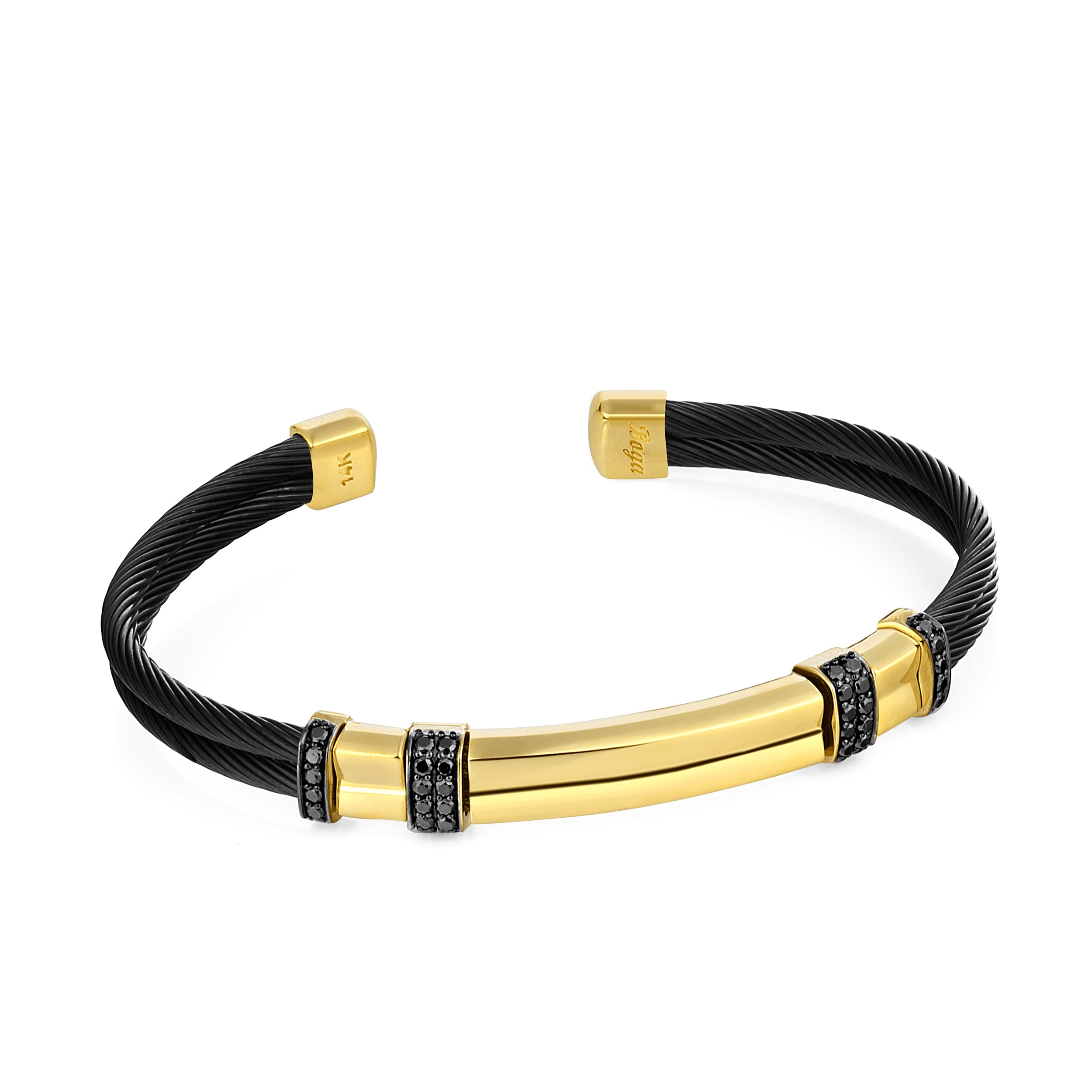 M Auger Cuff Black Dia in 14K Gold