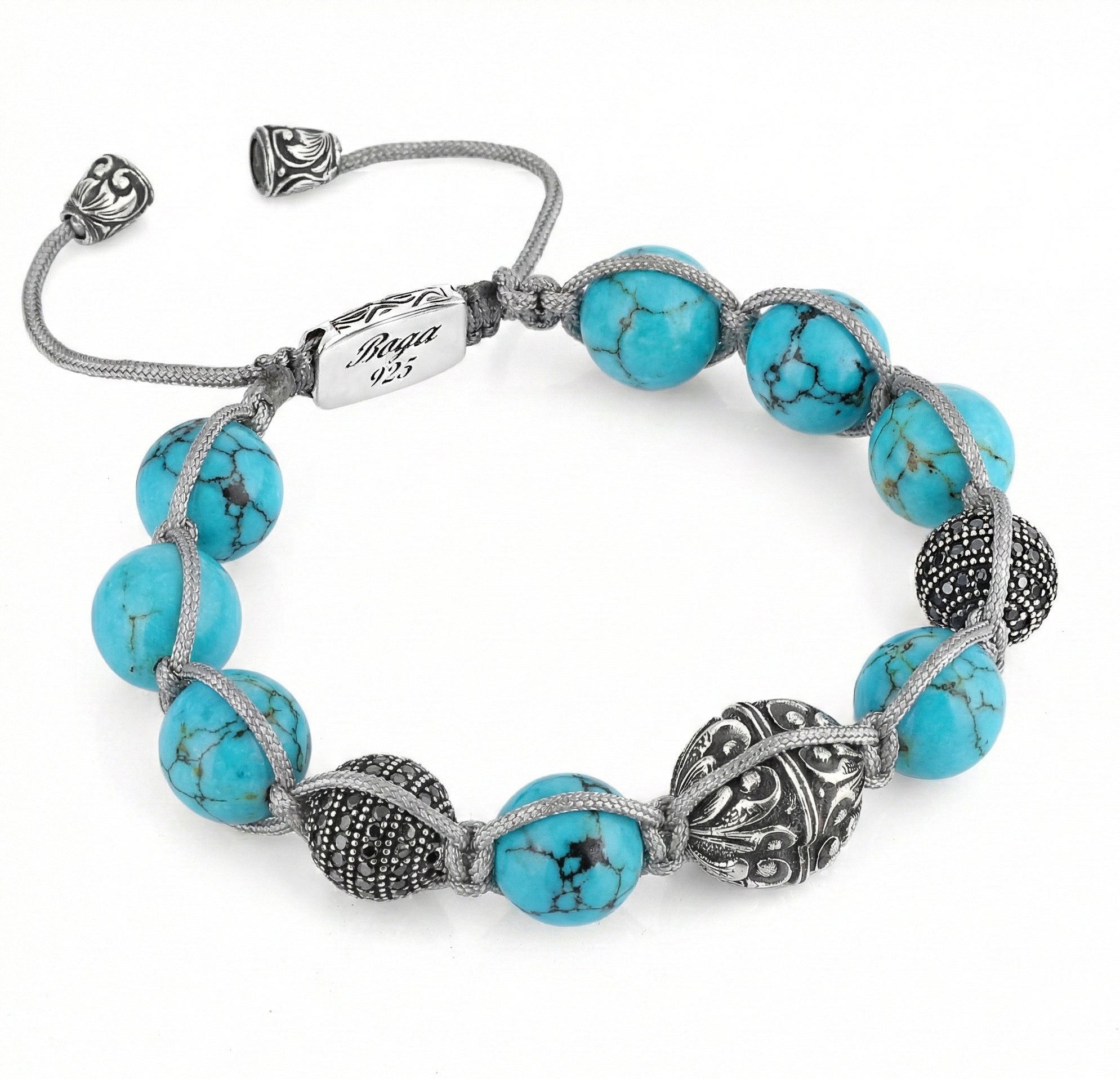 Macrame Engraved G.s Zircon Bracelet in Sterling Silver