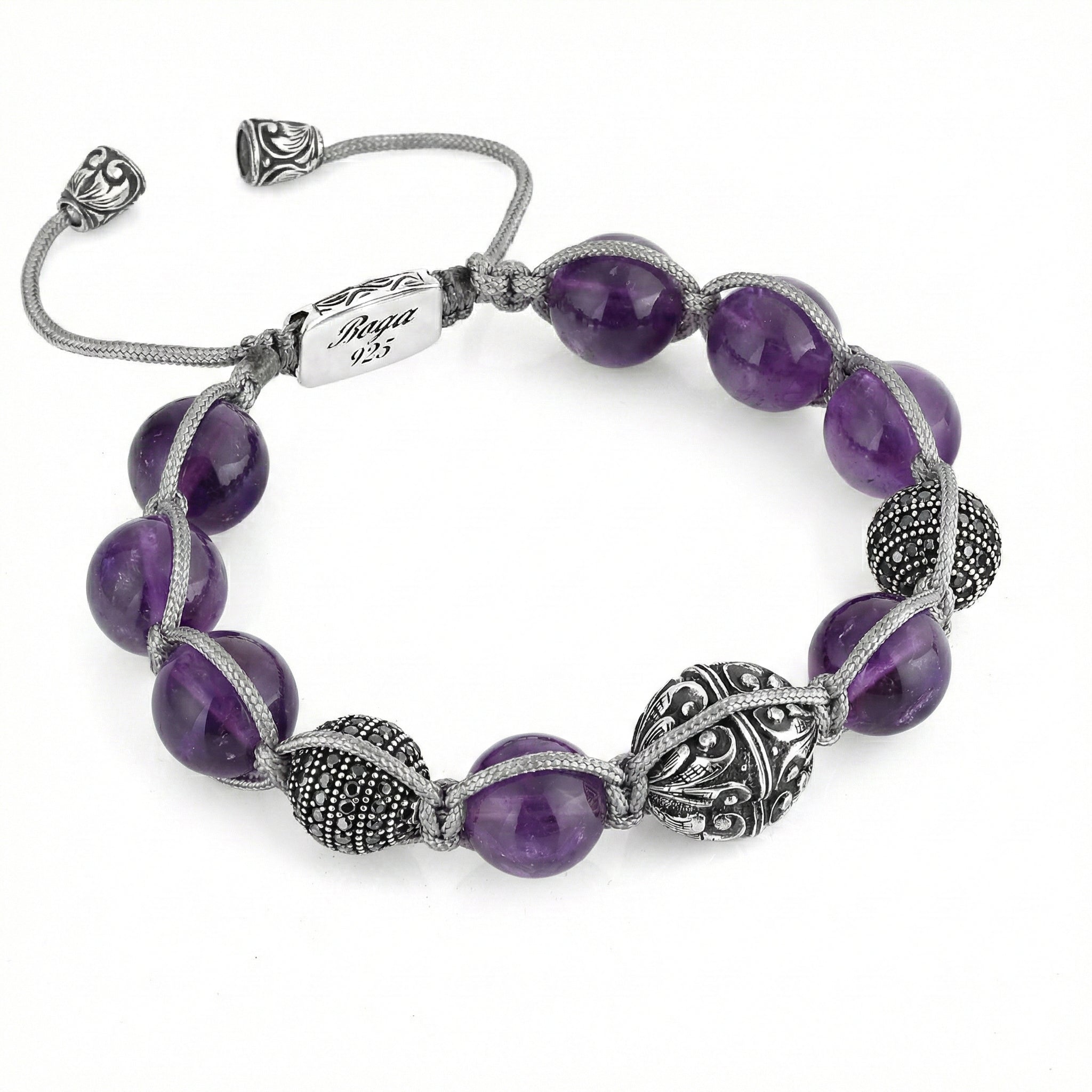 Macrame Engraved G.s Zircon Bracelet in Sterling Silver