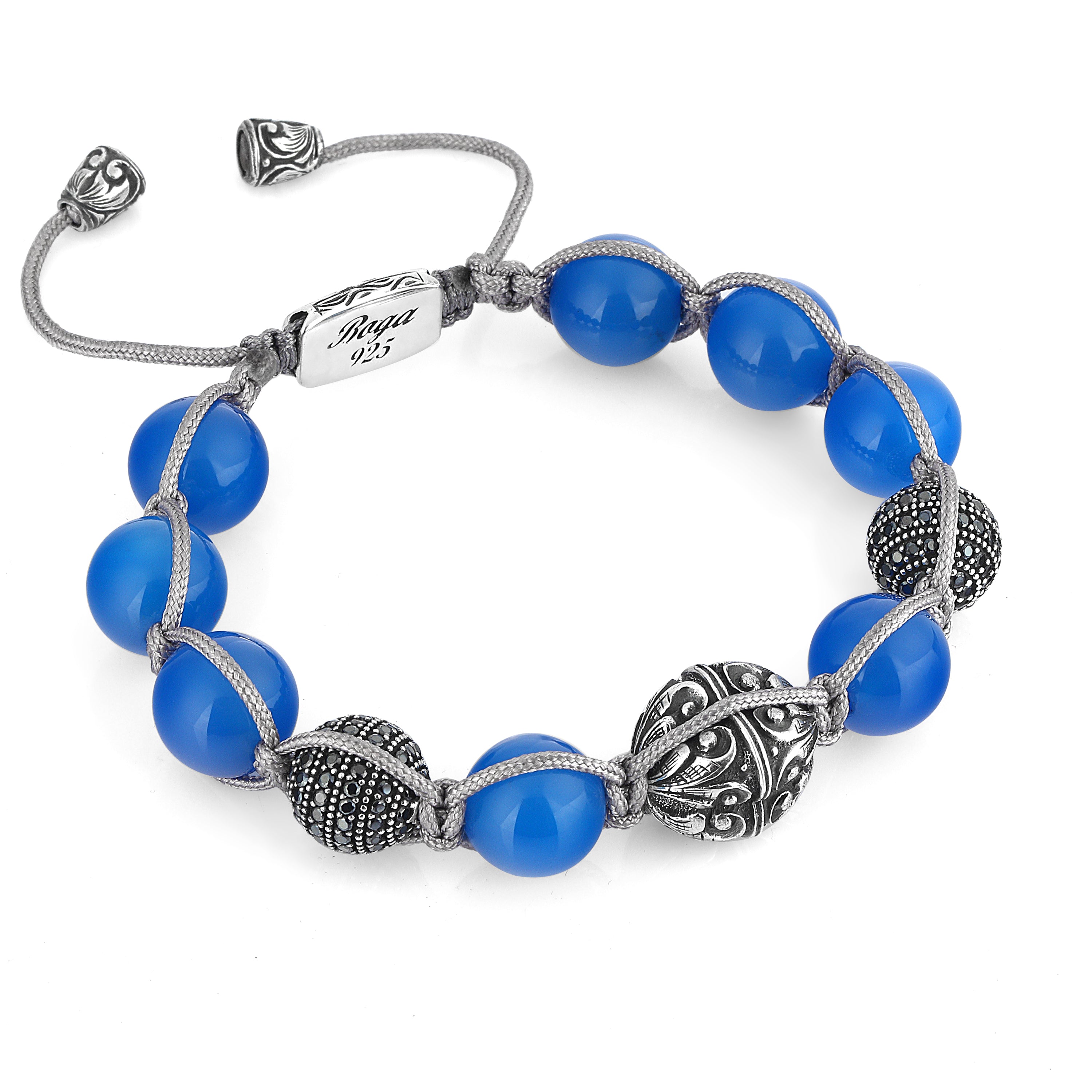Macrame Engraved G.s Zircon Bracelet in Sterling Silver