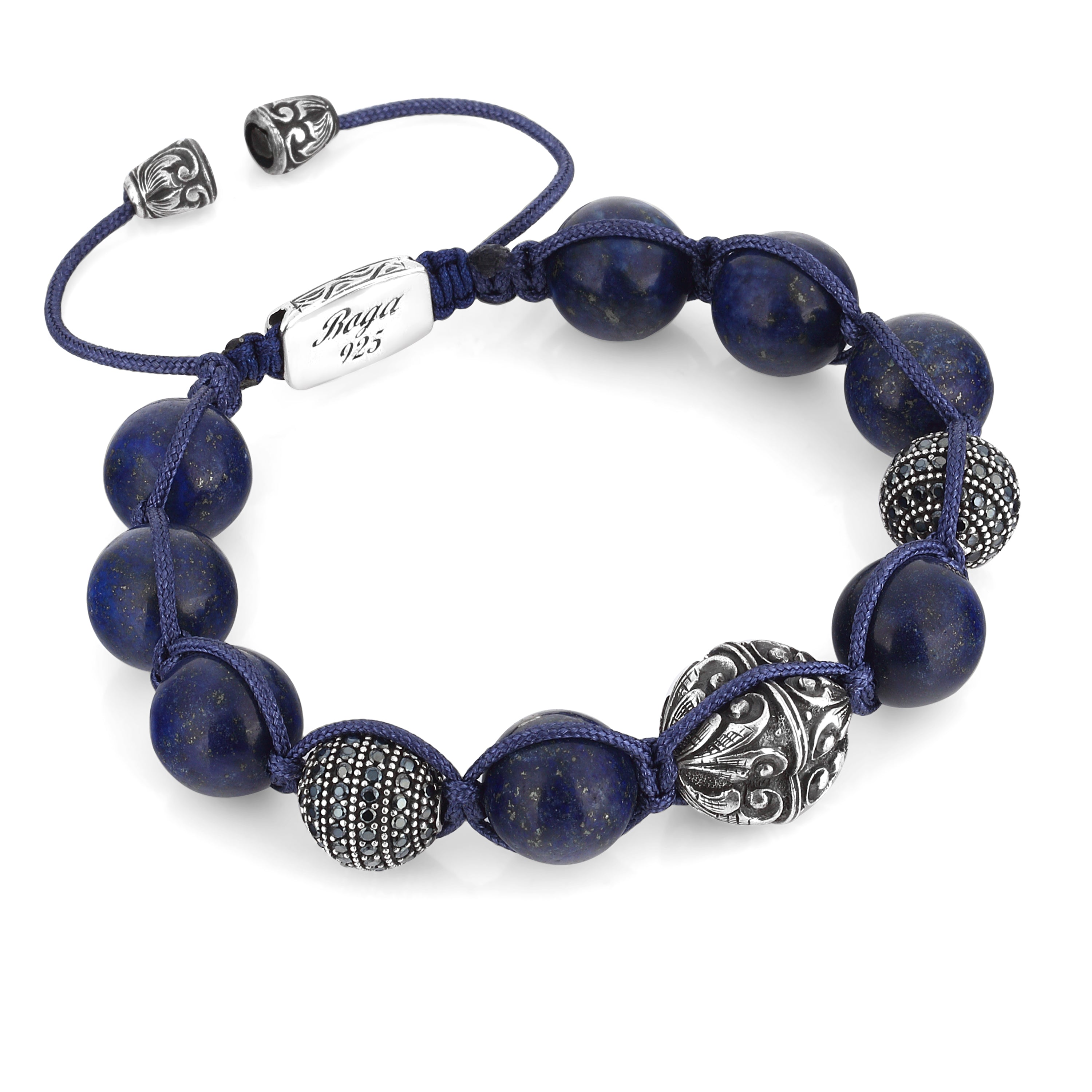 Macrame Engraved G.s Zircon Bracelet in Sterling Silver
