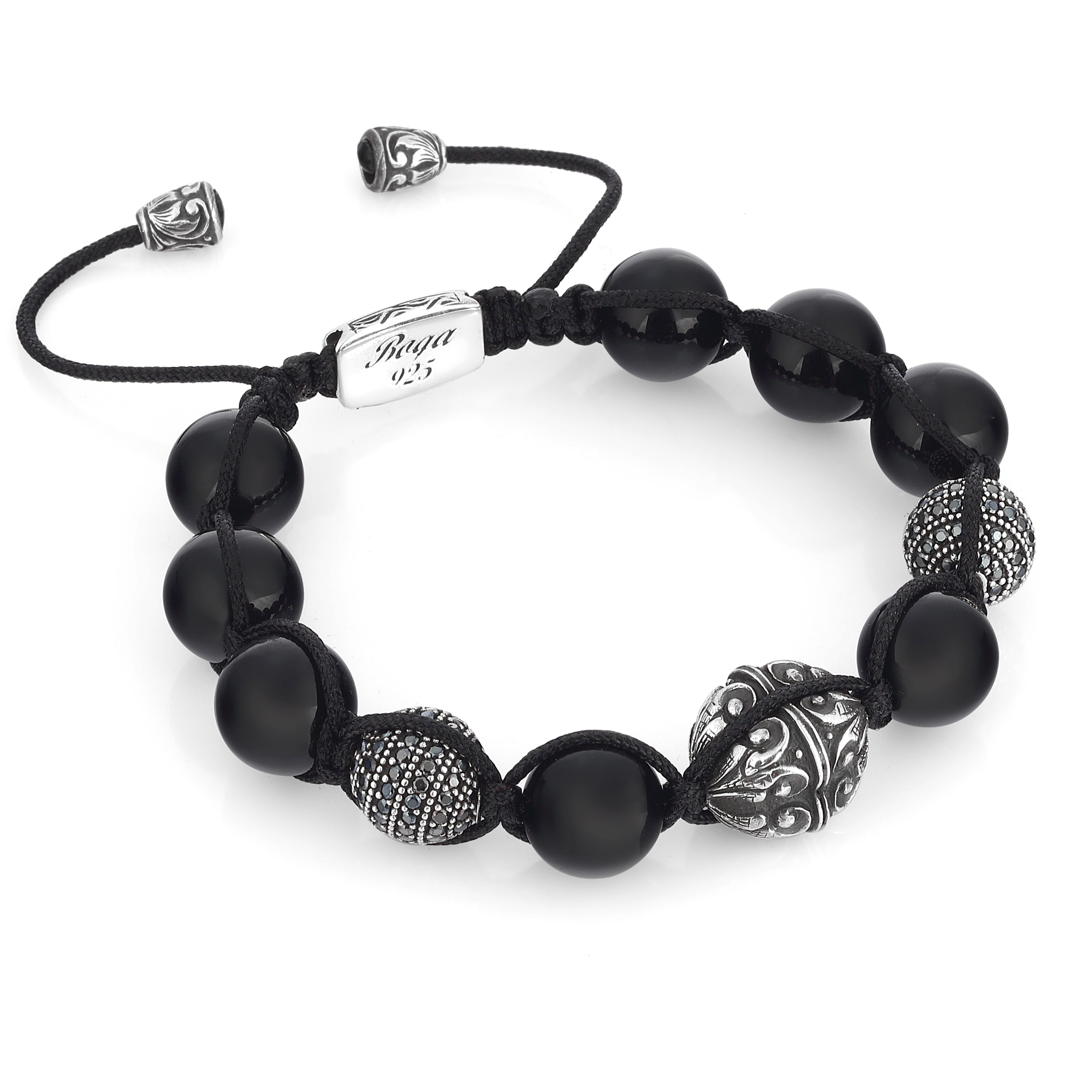 Macrame Engraved G.s Zircon Bracelet in Sterling Silver